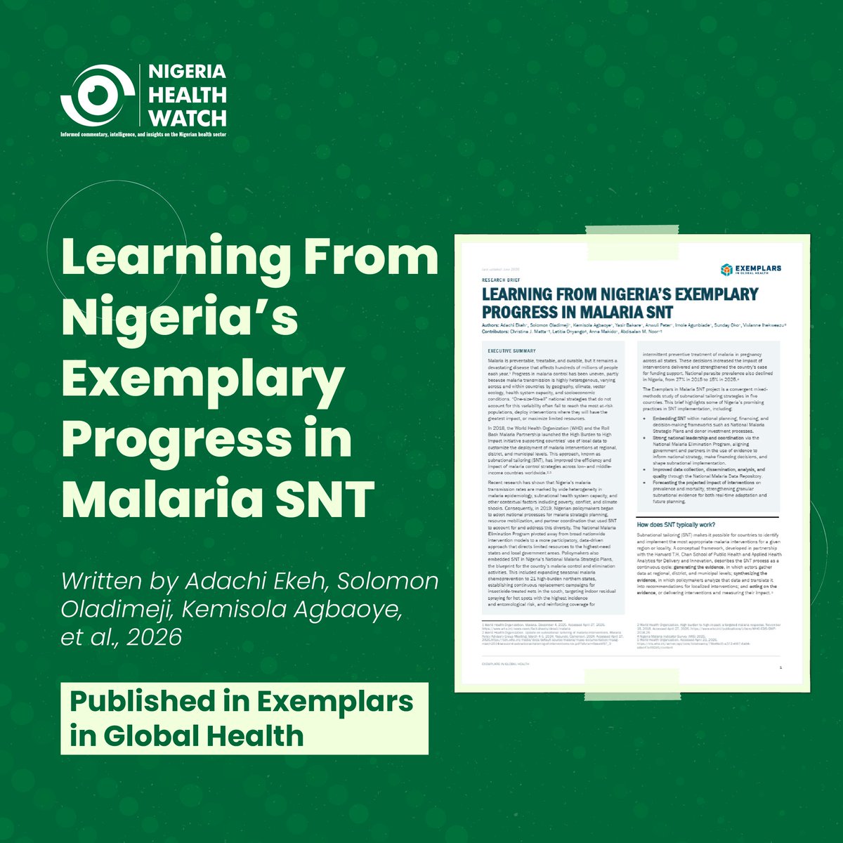 nighealthwatch's tweet photo. Evidence. Policy. Action.

The new edition of #AWeekInHealth explores Nigeria's evolving health landscape, from financing maternal health and strengthening epidemic preparedness to new research highlighting the country's exemplary progress in malaria control through subnational tailoring.

Read the full newsletter: https://t.co/0Pd5GjsAPR