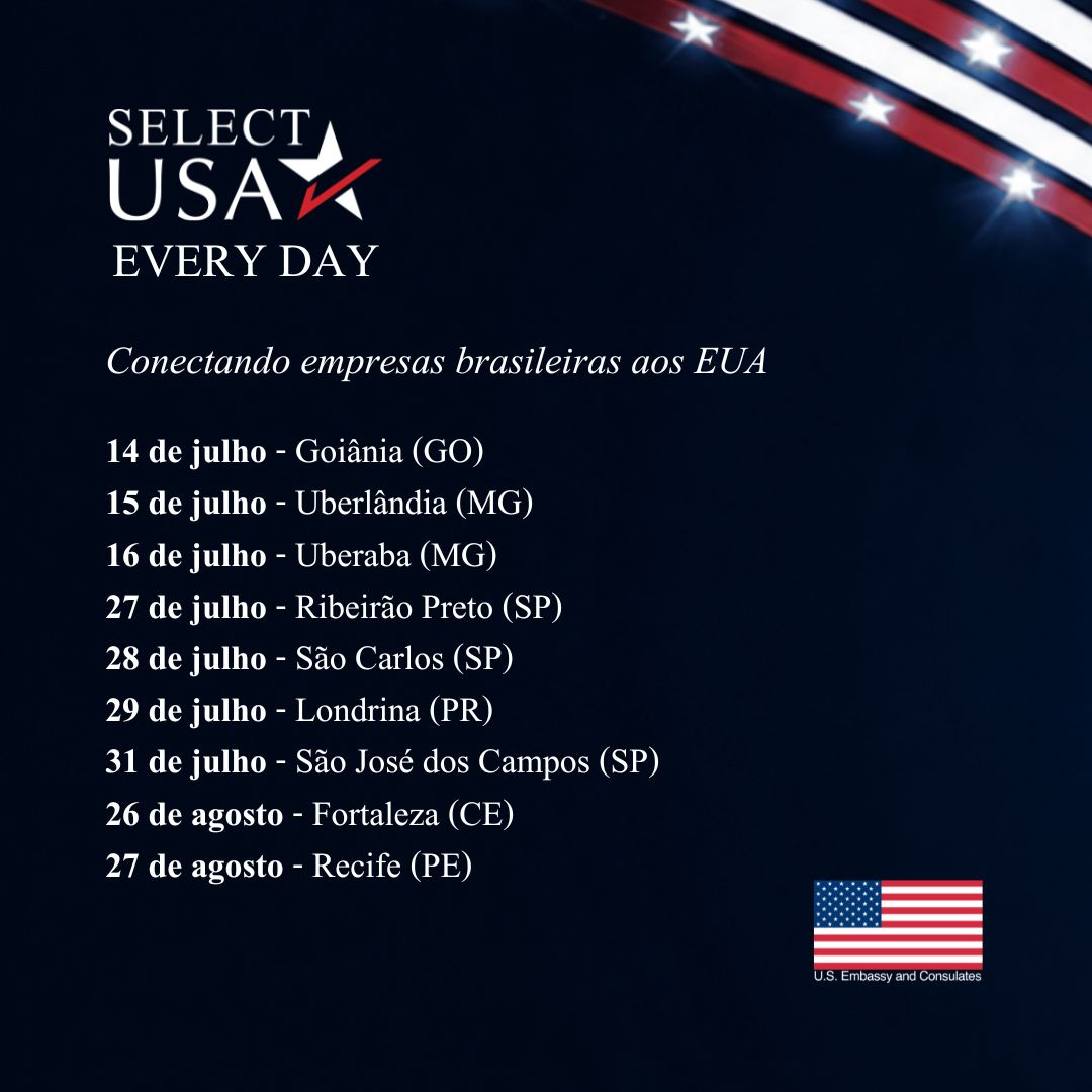EmbaixadaEUA's tweet photo. Quer expandir sua empresa para os EUA? Participe do SelectUSA Every Day, iniciativa que realizará eventos gratuitos pelo Brasil com informações sobre internacionalização de negócios, acesso ao mercado americano, ambiente regulatório, aspectos tributários e operacionais. Inscreva-se em: https://t.co/2XVChiiPtT