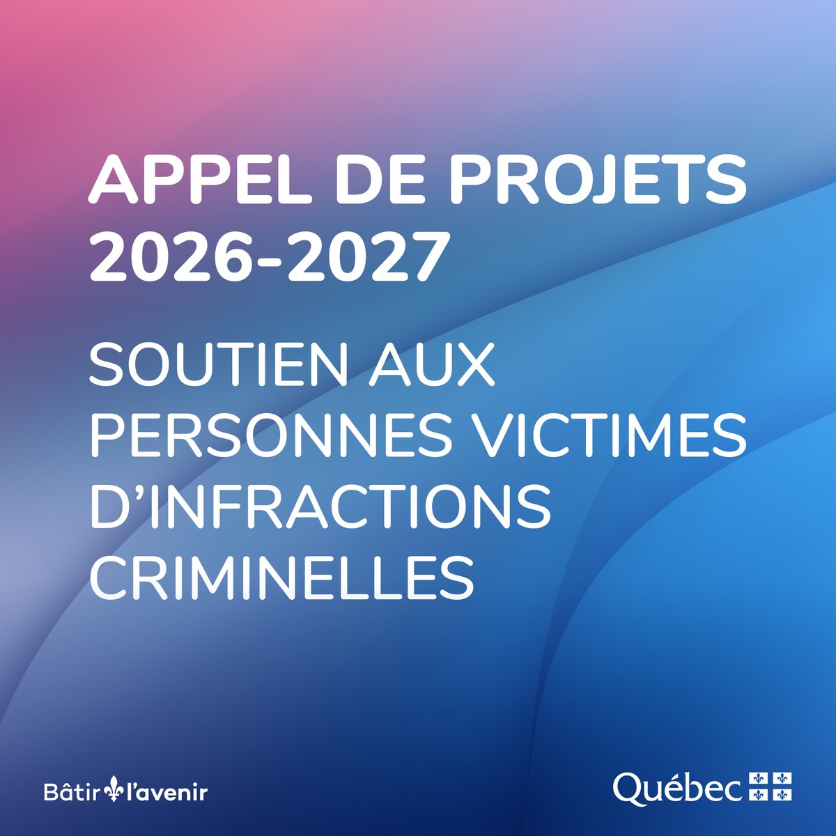 justicequebec's tweet photo. Les personnes et les organismes à but non lucratif sont invités à soumettre un projet d'une durée maximale d'un an, et ce, au plus tard le 11 septembre 2026, à 23 h 59 👉 https://t.co/HrO4aUyh8g https://t.co/LJItdZF0pG