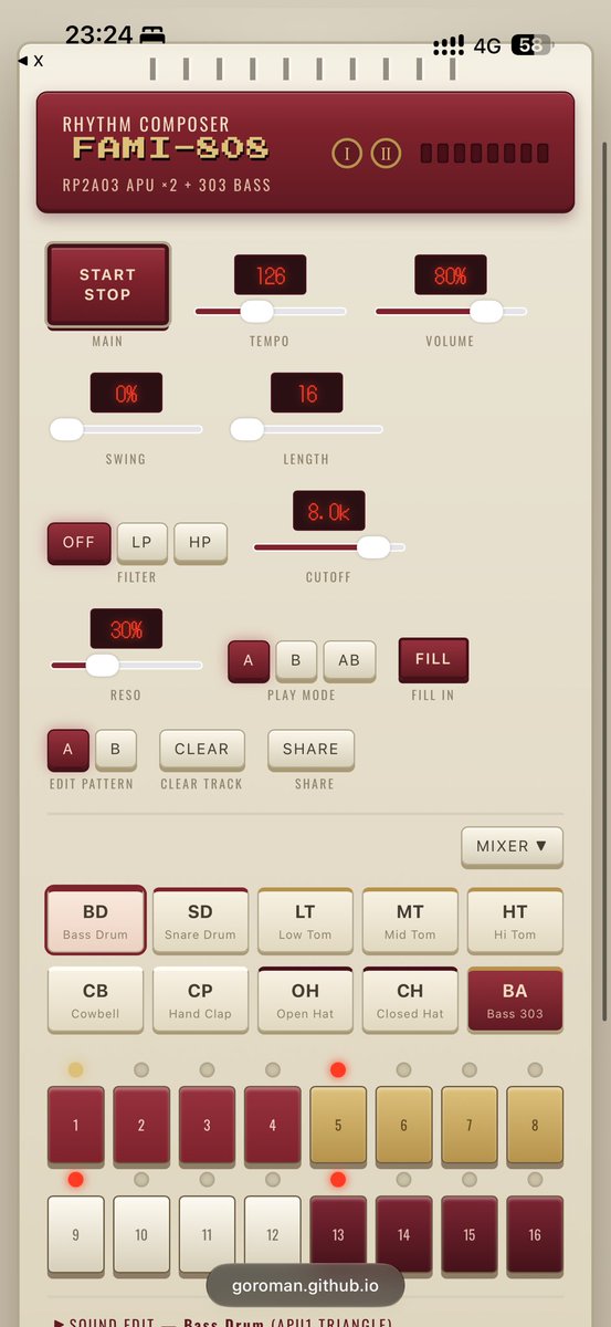 GOROman's tweet photo. 今話題のFableでブラウザ上で動くファミコン音源で808風UIなシンセも作った。(飲み屋でVibe Coding)

https://t.co/OnuE9t3Ceg https://t.co/cBONjQTuzS
