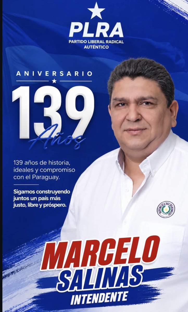 MarceloSalinasd's tweet photo. ¡Feliz 139° aniversario, Partido Liberal Radical Auténtico! 💙🇵🇾
Un abrazo fraterno a quienes forman parte de esta gran familia liberal.
¡Viva el gran Partido Liberal Radical Auténtico! 💙
.
.
#MarceloSalinas #DiputadoNacional #PLRA https://t.co/ihphqdThyp