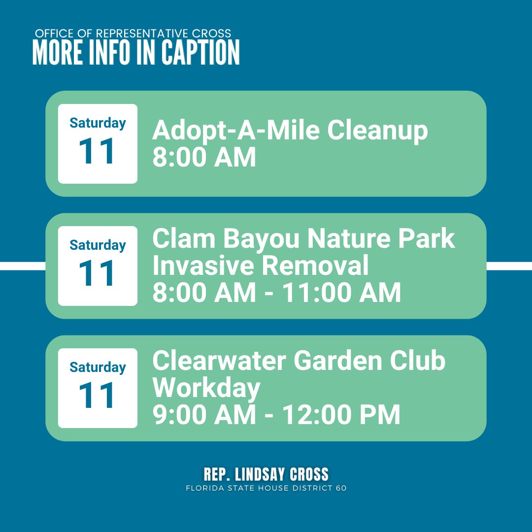 LindsayCrossFL's tweet photo. Fun events this weekend that keep St.Pete and Pinellas beautiful!
#PickUpPinellas #KeepFloridaBeautiful #ProtectOurOceans #CommunityCleanup https://t.co/Bn3VnH1Z0j