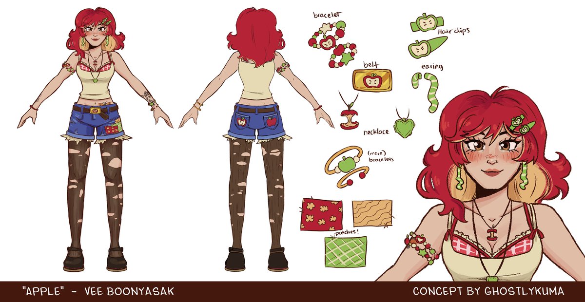 ghostlykuma's tweet photo. i love Vee so much i turned her into an apple🍎

So excited for the cosmetic contest, this is one of my two ideas I came up with <3 
#dbd https://t.co/3MgUyn7nI5