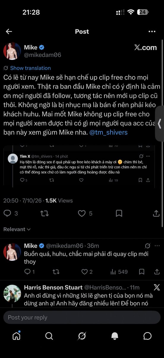 tm_shivers's tweet photo. @mikedam06 @J83937100Ja Không quê không cay đâu nha, phải đi khóc nhè với mấy con bot rẻ tiền thôi https://t.co/T68O6i3fVp