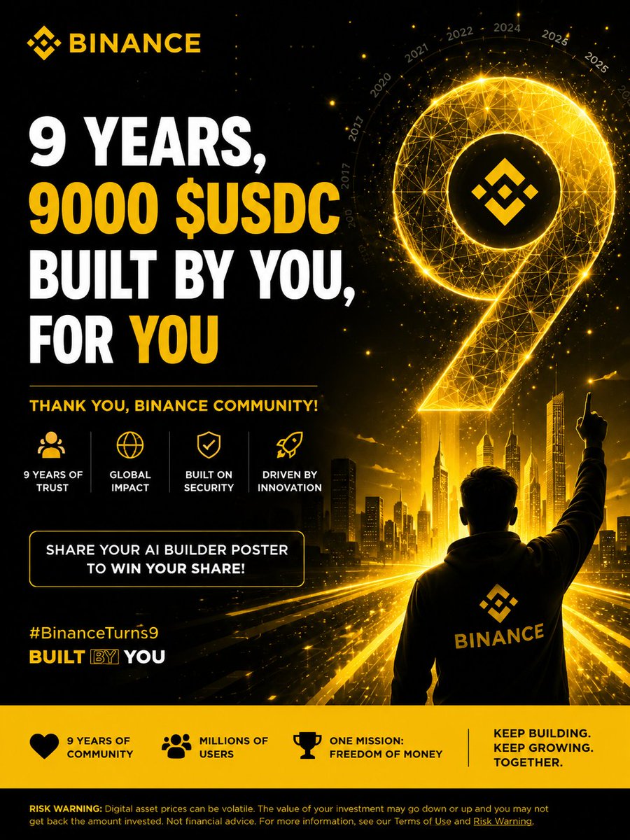 0xxmurad's tweet photo. Happy 9th Anniversary, Binance! 💛 Built by the community, powered by innovation. Here's to many more years! 🚀 #BinanceTurns9 https://t.co/Inyv51o8xC