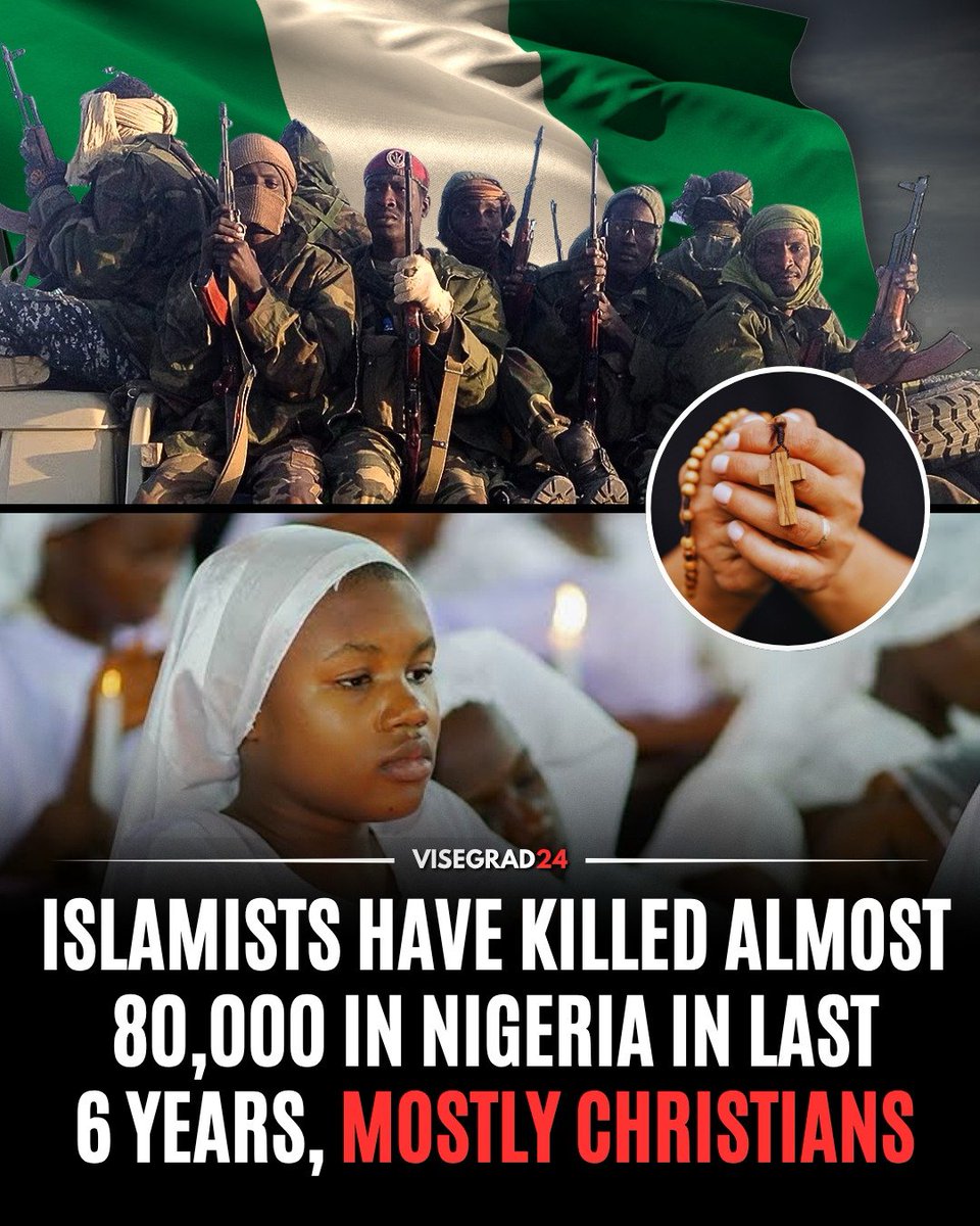 visegrad24's tweet photo. 🇳🇬 79,323 people were killed in 15,434 Islamist attacks across Nigeria between October 2019 and September 2025. 

Christian civilians were disproportionately targeted, facing a 4.4-times higher risk of death and a 3.2-times higher risk of abduction than Muslim civilians.

Fulani Islamist militias and other unidentified Islamist groups were responsible for more civilian deaths and abductions than Boko Haram and ISIS-West Africa combined.

Christian captives were often subjected to harsher treatment during abductions.