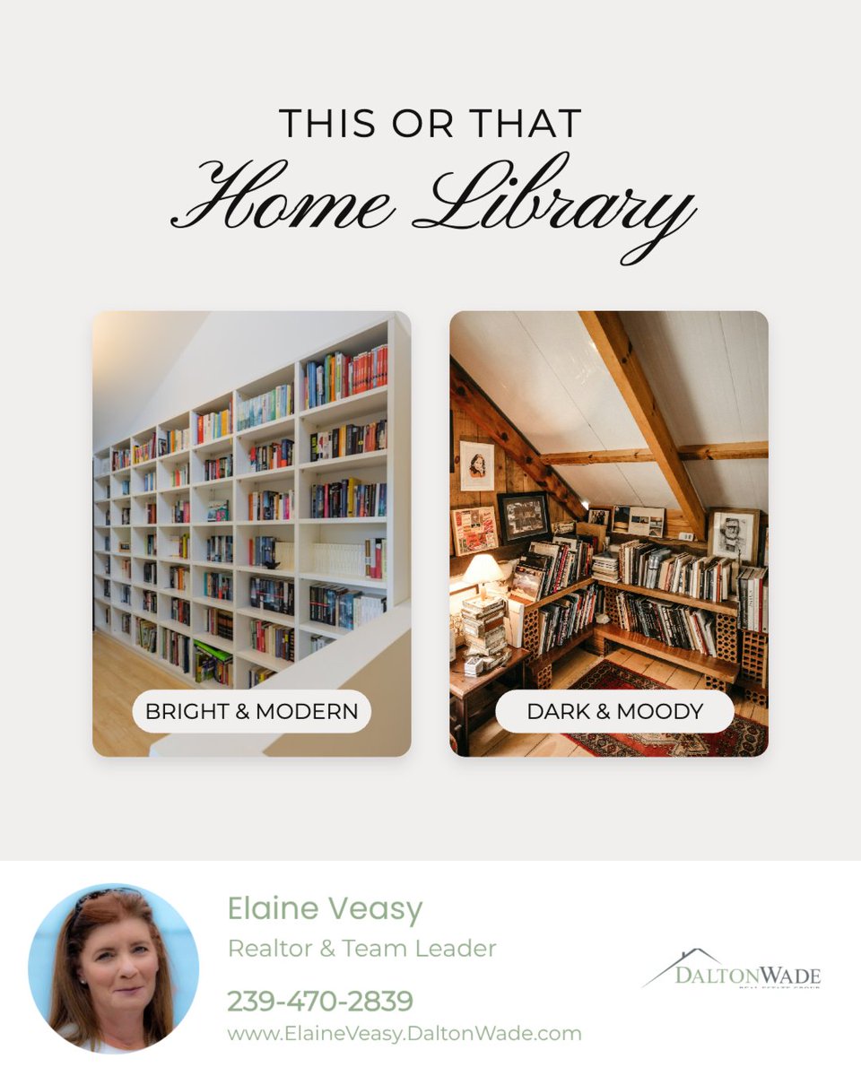 SWFLGoodLife's tweet photo. A home library can completely change the feel of a space depending on the design direction.

One is energizing, the other is grounding; both create the perfect reading escape in different ways.

Which style would you choose for your home? https://t.co/13WlSaF9UI