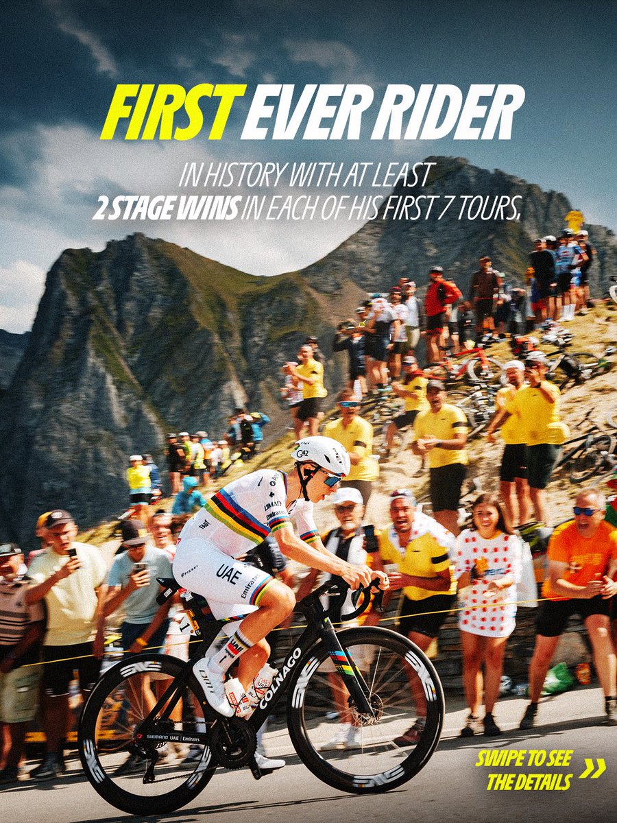 LeTour's tweet photo. Tadej keeps writing his own story. 💛
Il continue d’écrire sa propre histoire 🌈

#TDF2026 https://t.co/0TM9QoKAWs
