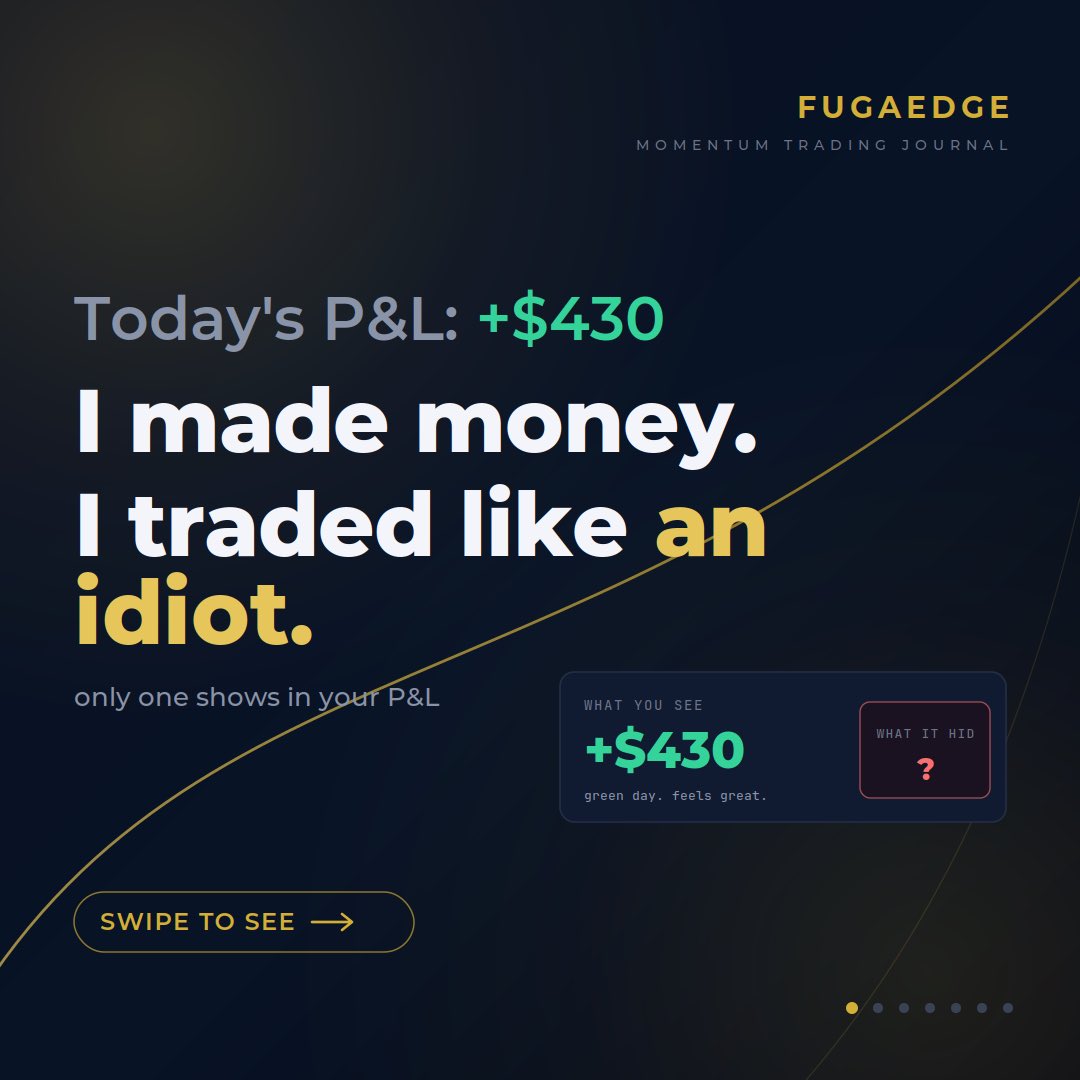 fugaedge's tweet photo. I made money today. / I traded like an idiot. / Both true — and only one shows up in your P&amp;L. Why a green day can be your worst day. Thread: https://t.co/GdNBGGS5er