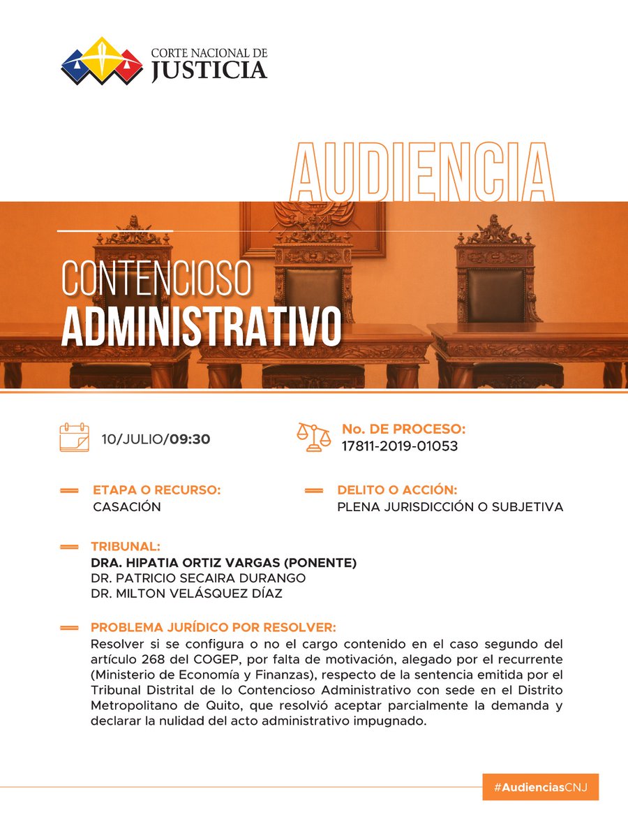 CorteNacional's tweet photo. 🟠#SalaAdministrativaCNJ | Resuelve si se configura o no el cargo contenido en el caso segundo del artículo 268 del COGEP, por falta de motivación, alegado por el recurrente
#AudienciasCNJ
💻 Sigue la audiencia aquí https://t.co/9woptNs7nN https://t.co/NUeIwEjA63