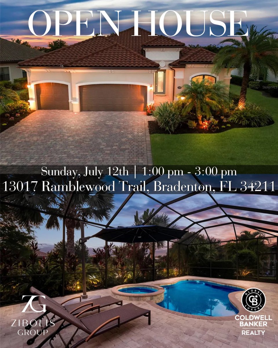 zibolisgroup's tweet photo. OPEN HOUSES 

Sunday, July 12th | 1-3pm

📍12109 Whisper Lake Dr, Bradenton, FL 34211
$550,000 | 3 Bed | 2 Bath

📍 13017 Ramblewood Trail, Bradenton, FL 34211
$735,000 | 4 Bed | 2 Bath

 Zibolis Group | Coldwell Banker Global Luxury
📱 941.725.3060
🌐 https://t.co/zv6zGIEfDG https://t.co/kMSaU44TyT