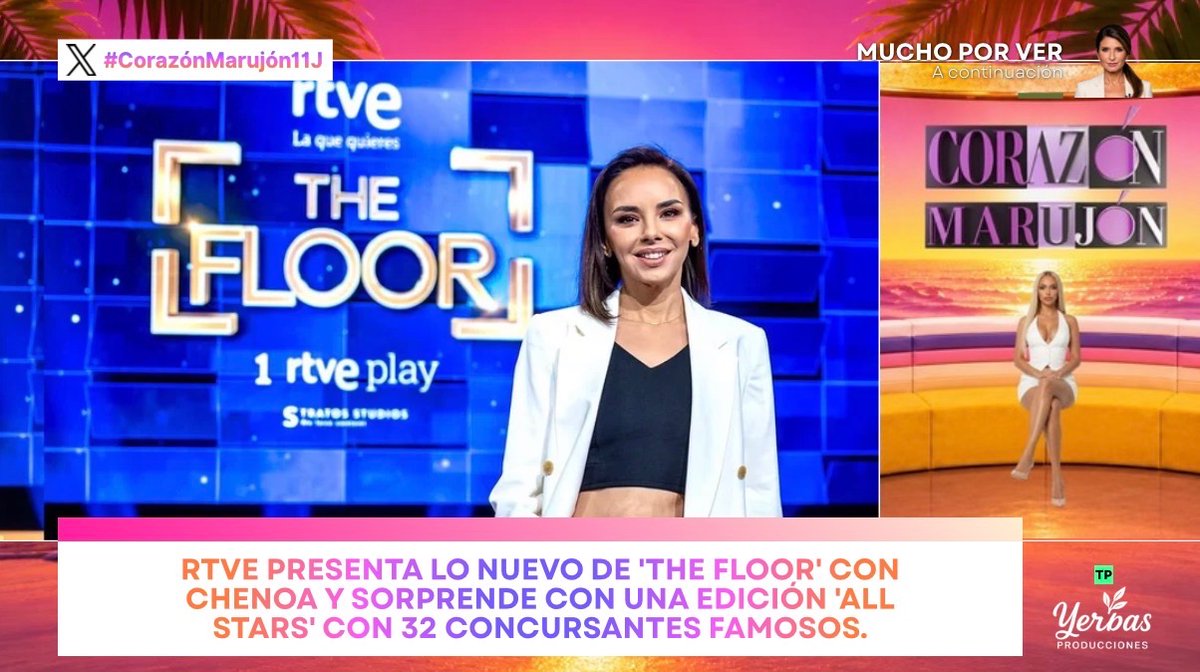 YerbasProduce's tweet photo. 📺 RTVE revoluciona la pantalla al presentar la nueva temporada de 'The Floor' capitaneada por Chenoa.

🌟 La gran bomba del formato es una espectacular edición 'All Stars' que contará con 32 concursantes famosos.

🩷 #CorazónMarujón11J https://t.co/qGBN8V4bPk