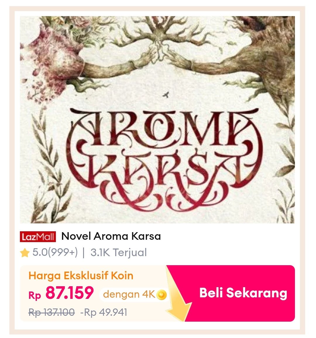 temuanku's tweet photo. ✨✨ PROMO DISKON BUKU NOVEL ✨✨

📚 Aroma Karsa - Dee Lestari

🏷 DISKON up to 51%
https://t.co/w7Y3hK6koO

💵Tanpa koin: 137 ribuan
💵Dengan koin: 87 ribuan
*cek pinned post utk tips potongan koin

Tag lazada murah wts bukan preloved gramedia https://t.co/cYsWg5M82O