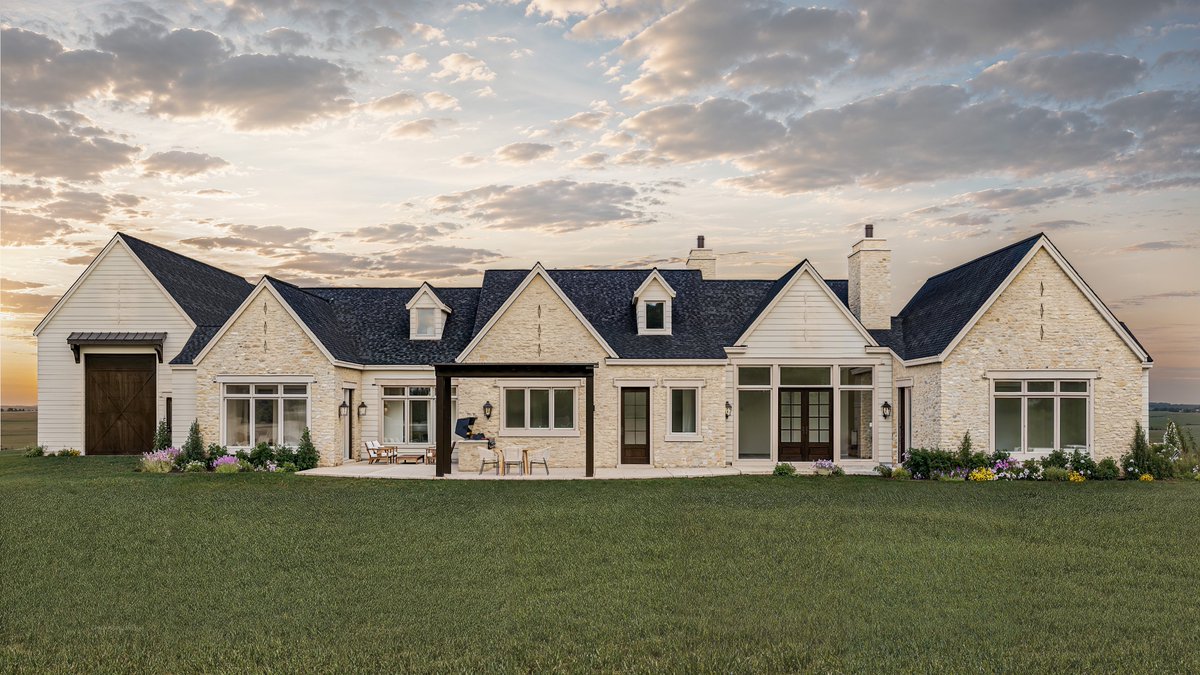 bkvirtualhomes's tweet photo. We designed this home with a classic European cottage influence: steep gables, natural stone, dark wood doors, lanterns, soft landscaping, and a courtyard entry with a water feature.

The goal was to make the home feel warm the moment you arrive. https://t.co/kEPUMKm4SG