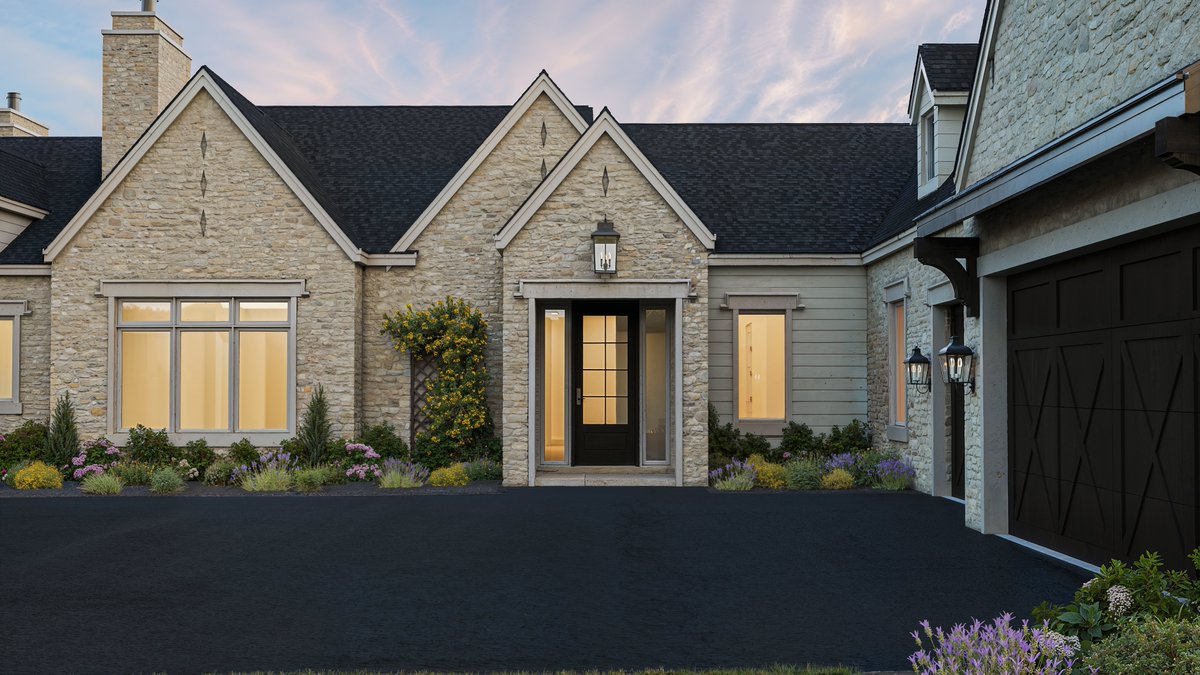 bkvirtualhomes's tweet photo. We designed this home with a classic European cottage influence: steep gables, natural stone, dark wood doors, lanterns, soft landscaping, and a courtyard entry with a water feature.

The goal was to make the home feel warm the moment you arrive. https://t.co/kEPUMKm4SG