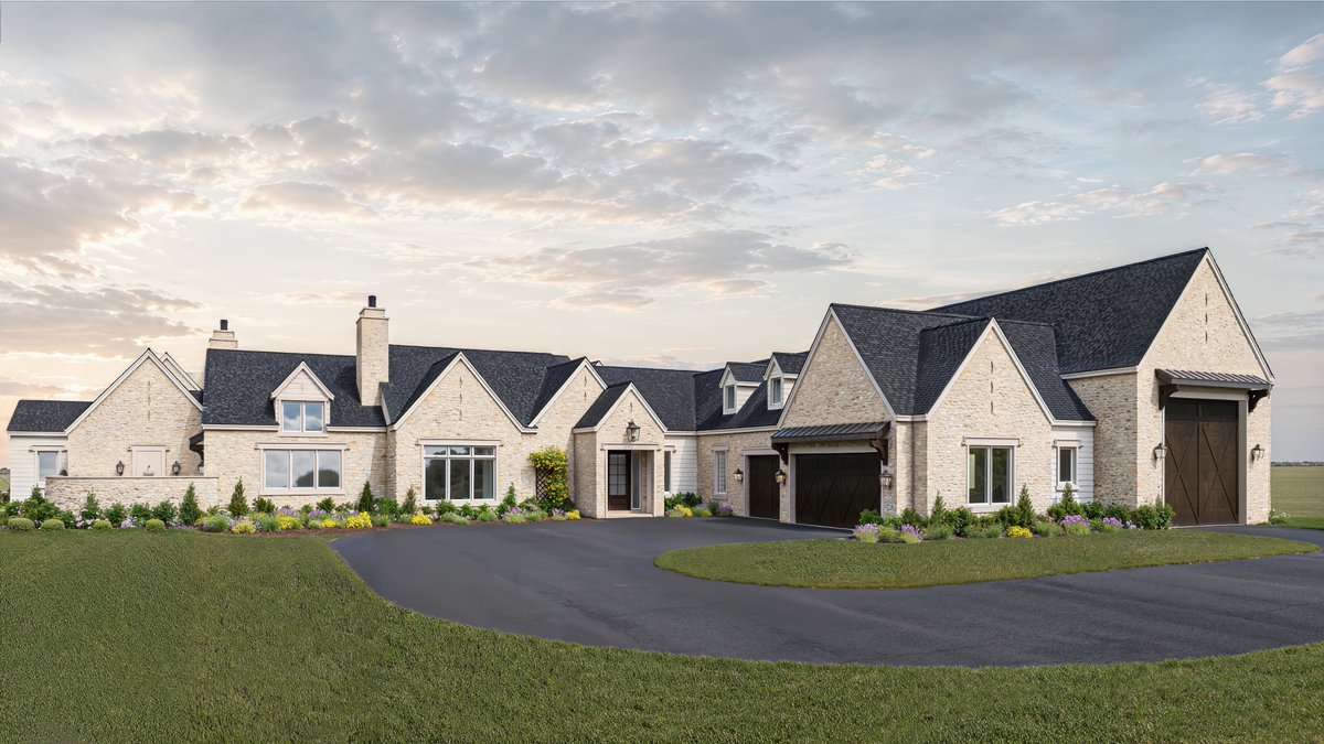 bkvirtualhomes's tweet photo. We designed this home with a classic European cottage influence: steep gables, natural stone, dark wood doors, lanterns, soft landscaping, and a courtyard entry with a water feature.

The goal was to make the home feel warm the moment you arrive. https://t.co/kEPUMKm4SG
