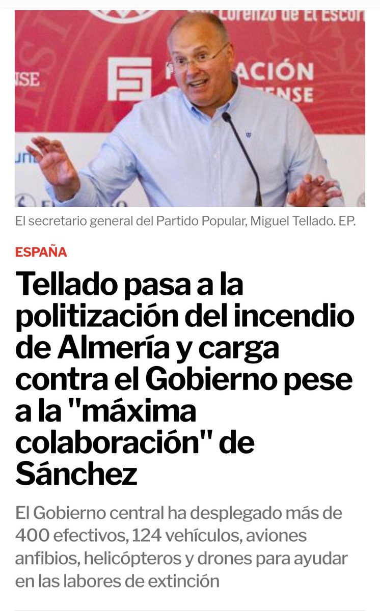 ferna1_diez's tweet photo. Tellado no sabe qué las competencias de prevención y extinción de incendios forestales en España recaen en las C. Autónomas. Cada región gestiona sus propios dispositivos, protocolos y recursos según lo establecido por el artículo 148 de la Constitución Española y la L. de Montes https://t.co/jjYO55Eq8M
