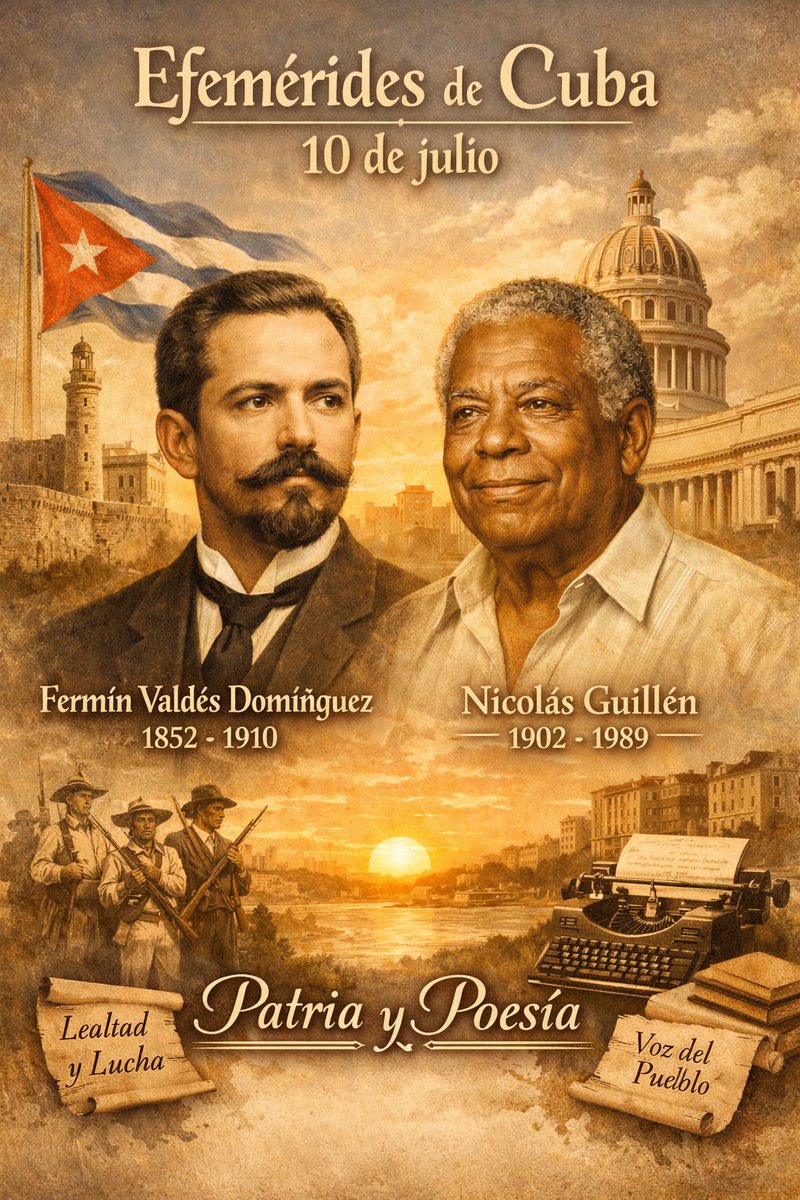 CaryFPAC's tweet photo. Cuba recuerda a dos almas inmortales: Fermín Valdés Domínguez, símbolo de lealtad y justicia, Nicolás Guillén, voz del pueblo y el son. En su memoria celebremos la palabra y la dignidad que nos definen. ❤️🇨🇺
 #DeZurdaTeam  🤝🐘
#ArtemisaJuntosSomosMás 
@DeZurdaTeam_ 
#Efeméride https://t.co/gOfEM5RqQl