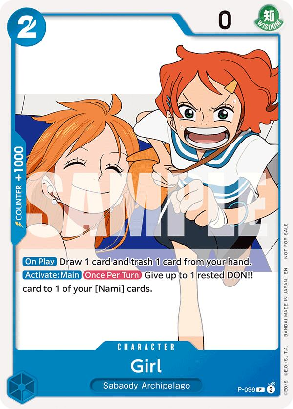 xDereshi's tweet photo. I know most Nami lists have dropped Girl altogether, but I am wondering if it's actually correct to bring her back... but as Luffy instead!  It's a worse card in a vacuum, but in a Regionals room that is likely full of Enel and G/U Luffy, isn't it a decent choice? https://t.co/3qObUZlhpe