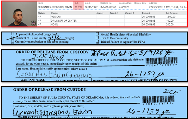 RobertDinTulsa's tweet photo. Illegals in Tulsa:
♦️Edvin Cervantes Gregorio
His booking was scrubbed = agenda.

♦️Marvin Javier Zelaya Cayes
Caused a 3 car collision.
Non-compliant when asked to complete a questionnaire.
Active court case – gonna fight it all the way.

♦️Ramiro Rincon Castro
Previous Burglary of a vehicle in Texas.
Aggravated DUI this time at > 3x the limit.
Sentenced to 3 years of probation in Tulsa and they planned on letting his go but the feds had something to say about it. That’s why he was just released; been fighting the federal part. I would normally try to find the previous arrest for the deportation but it’s from Texas and I’m not feeling generous with my time.

♦️Karla Luevano
Booked
Released
Realized she was an illegal
Booked her again
Tried to subpoena Pedro Lopez the “victim” but that failed twice so they dropped the case.

Sure was nice of LibsOfTikTok to hijack my content yesterday instead of boosting/reposting my original content.  Thieving hacks.