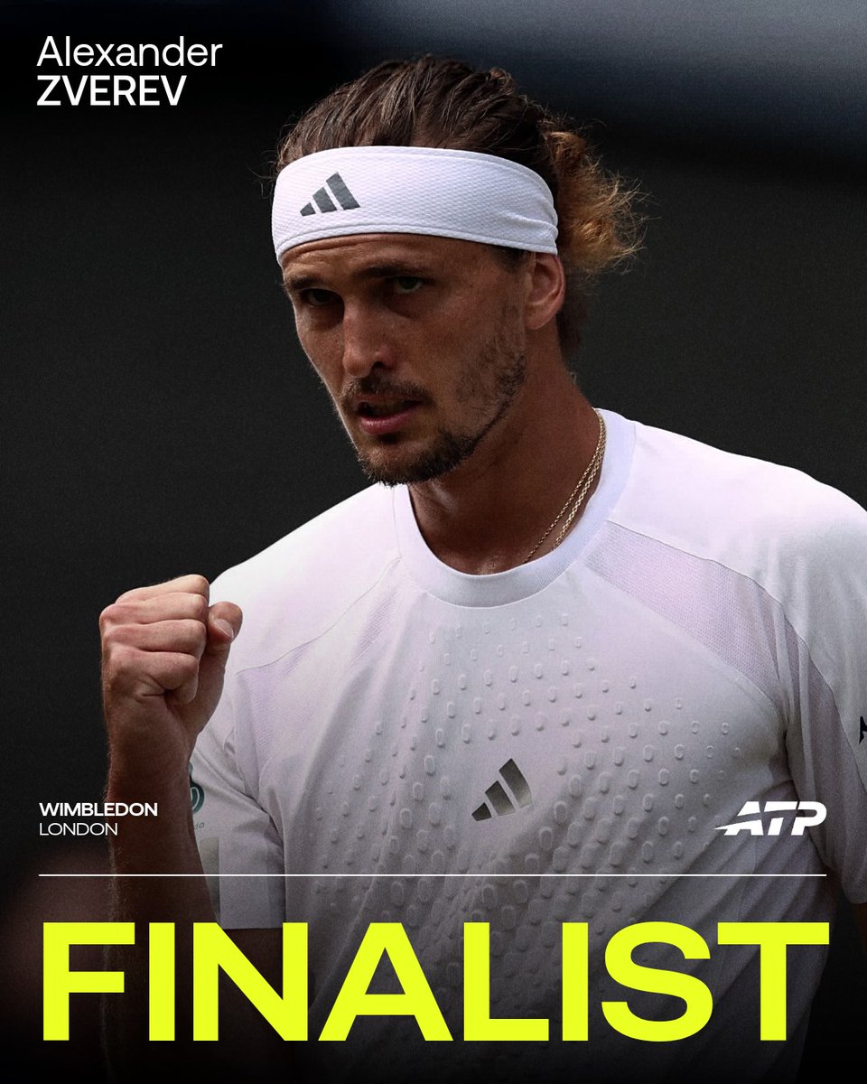 atptour's tweet photo. Alexander Zverev: Wimbledon Finalist 👏

@AlexZverev will contest his first #Wimbledon final after defeating Fery in straight sets 🤝 https://t.co/o1PKozPOmD