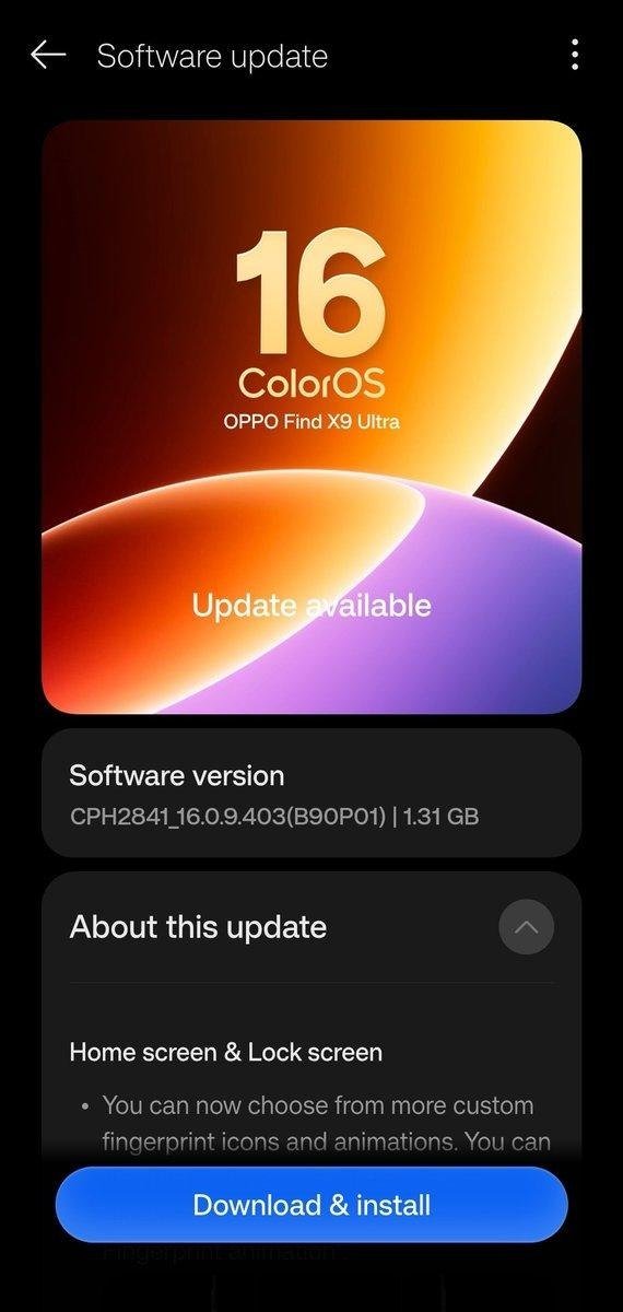 RThakur56693's tweet photo. Oppo Find X9 Ultra New Update.
#coloros16 https://t.co/HnrI3gaHen