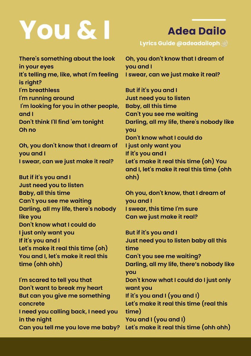 justindailoph's tweet photo. 🎵 LYRIC GUIDE 🎵

Just 140 streams left for Sweet Affection to reach 10K, and only 203 more for You &amp; I to hit 4K! 

As we reach this milestone, we've prepared a lyric guide for Sweet Affection and You &amp; I. 👾🌻

Thank you for all the love! 
Stay safe, Wavies 🌊

#AdeaDailo https://t.co/jYlspmOBOn