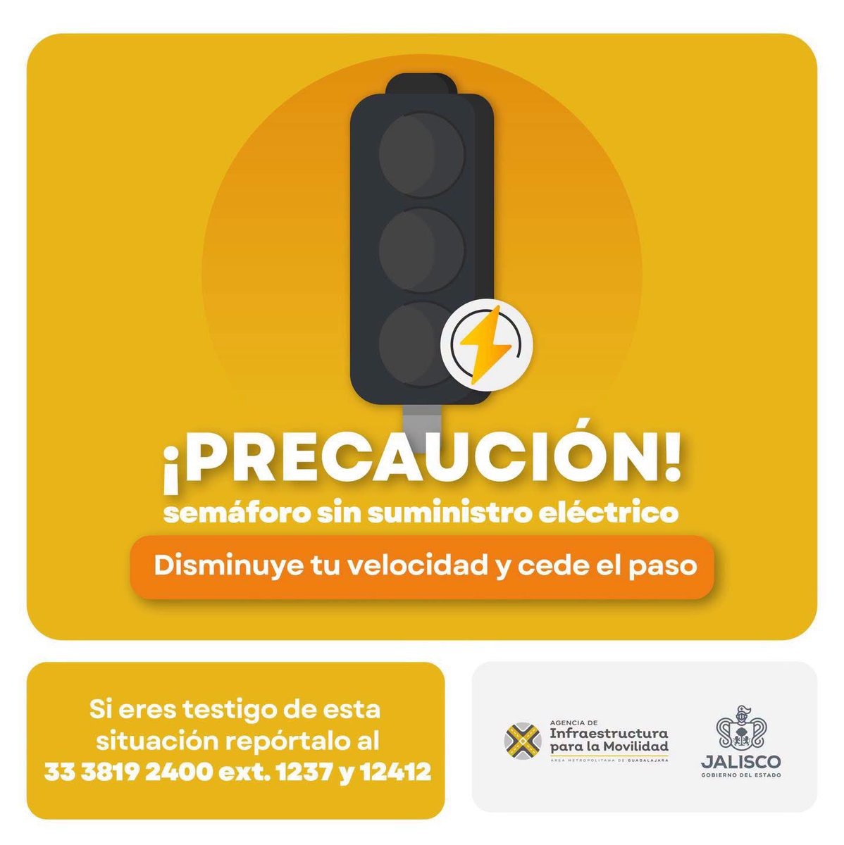 AgenciaAMIM's tweet photo. ⚠️🚦 ¡Toma tus precauciones!
📍 Camino a San Isidro e Industria del Agave
Trabajamos en coordinación con CFE para restablecer la energía a la brevedad. 🛠️⚡
#SemáforosAMG #AMIM https://t.co/1EB9U1JenE