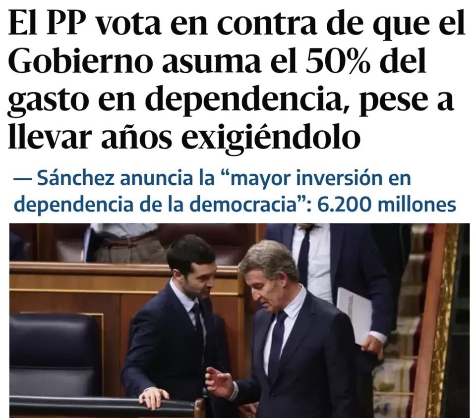 AndaluciaSinVOX's tweet photo. Actualmente la financiación de la dependencia es del 40% el Estado y el 60% las comunidades autónomas, ahora que apuesta Sanchez por aportar el 50% y así lograr el 50-50 y Feijoo dice a todos sus parlamentarios que voten en contra pese a pedirlo mil veces , que no te engañen https://t.co/6BNBbDnm8e