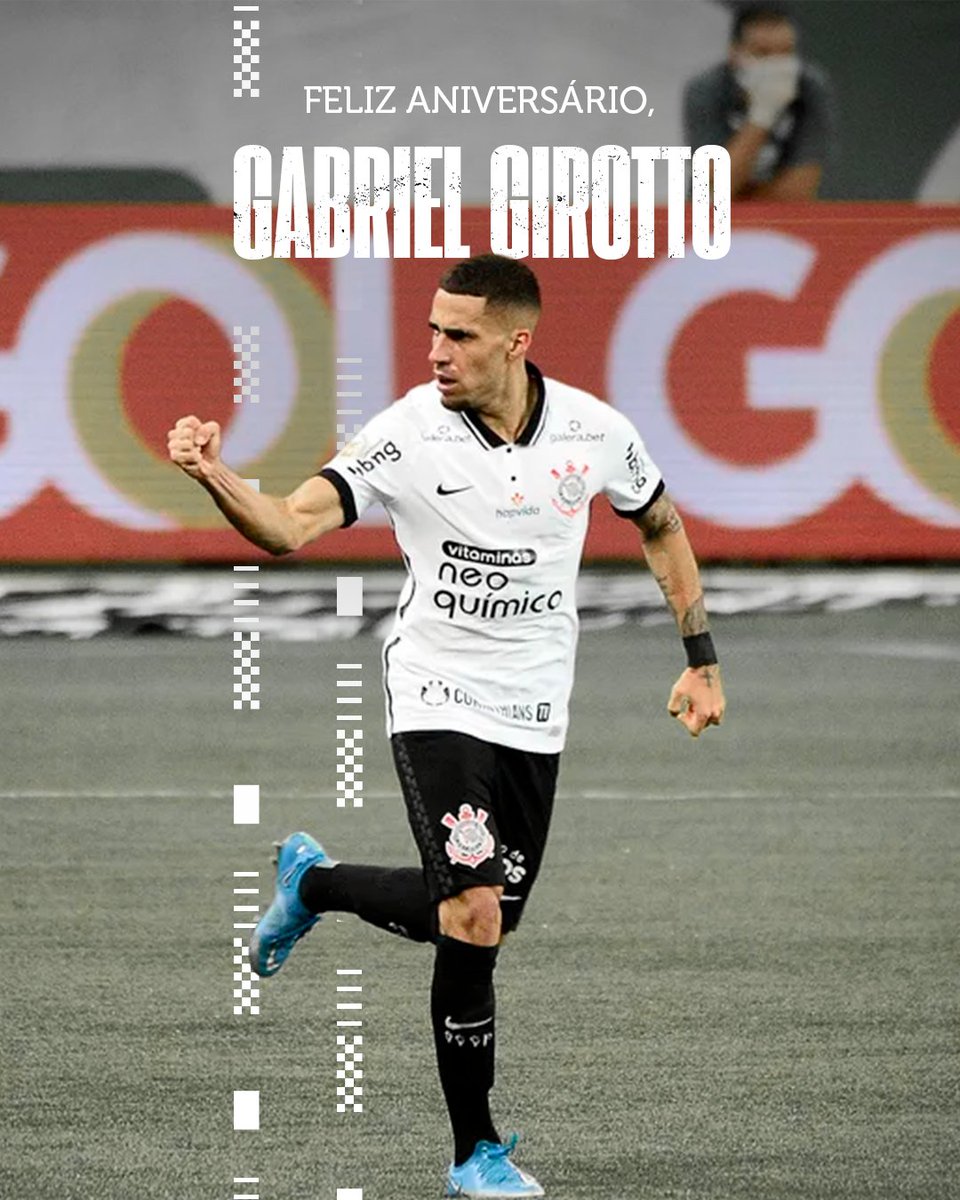 Corinthians's tweet photo. Hoje é dia de celebrar o aniversário de Gabriel Girotto! 5️⃣ 🖤🤍

Volante de muita raça e entrega, Gabriel defendeu o manto alvinegro em 238 partidas e conquistou quatro títulos pelo Timão: o Campeonato Brasileiro de 2017 e os Campeonatos Paulistas de 2017, 2018 e 2019. 🏆🏆🏆🏆

Feliz aniversário, Gabriel! 🏴🏳️

#ParabénsGabriel
#CulturalDoCorinthians
#VaiCorinthians