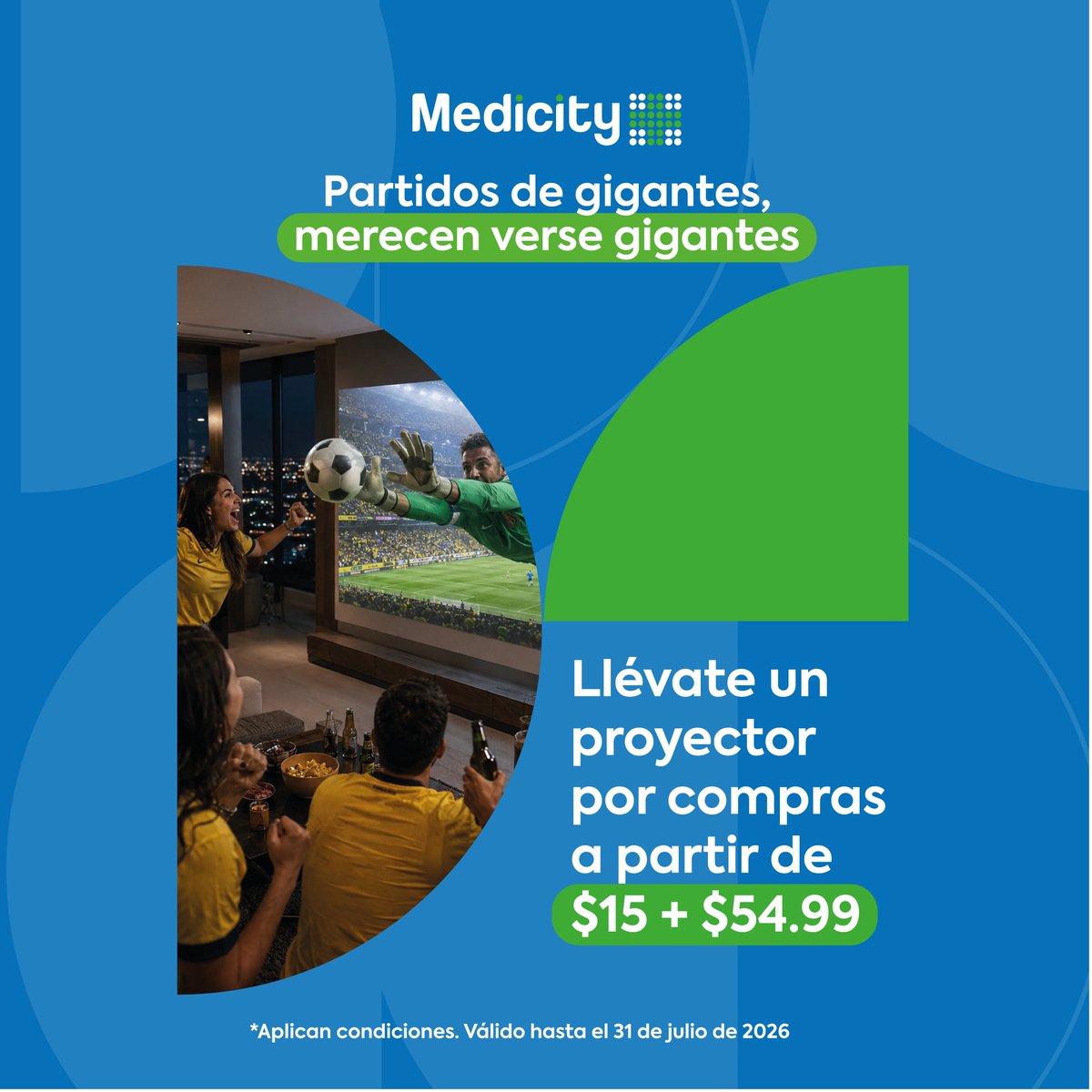 MedicityEc's tweet photo. Vive la fiesta del fúbol en tu sala. Consigue tu proyector en Medicity por compras desde $15 + $54.99 ¡Imperdible! https://t.co/Tv7bAIiSBC