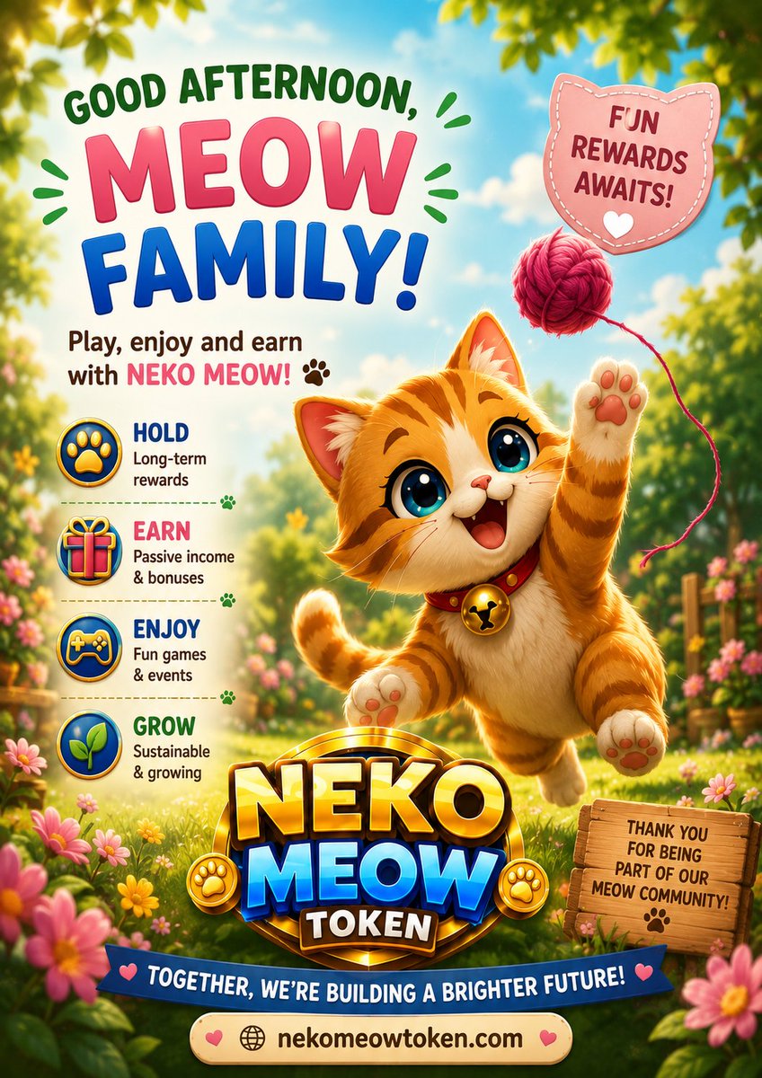 NekoMeowBNB's tweet photo. Every blockchain ecosystem is powered by people.

Behind every successful project are individuals who chose to learn, contribute, and build.

Web3 rewards those who create value.
Whether it's writing content, designing graphics, managing communities, developing applications, or educating others, every skill has a place.

Nekomeow's vision is to equip people with the knowledge and confidence to participate meaningfully in this growing digital economy.

Because the future belongs to builders.

CA:
0x103c164727572d7a0be8021f3d9274f0eb9f4cf8

Join the Nekomeow Community:
https://t.co/YK2AeFqsDv