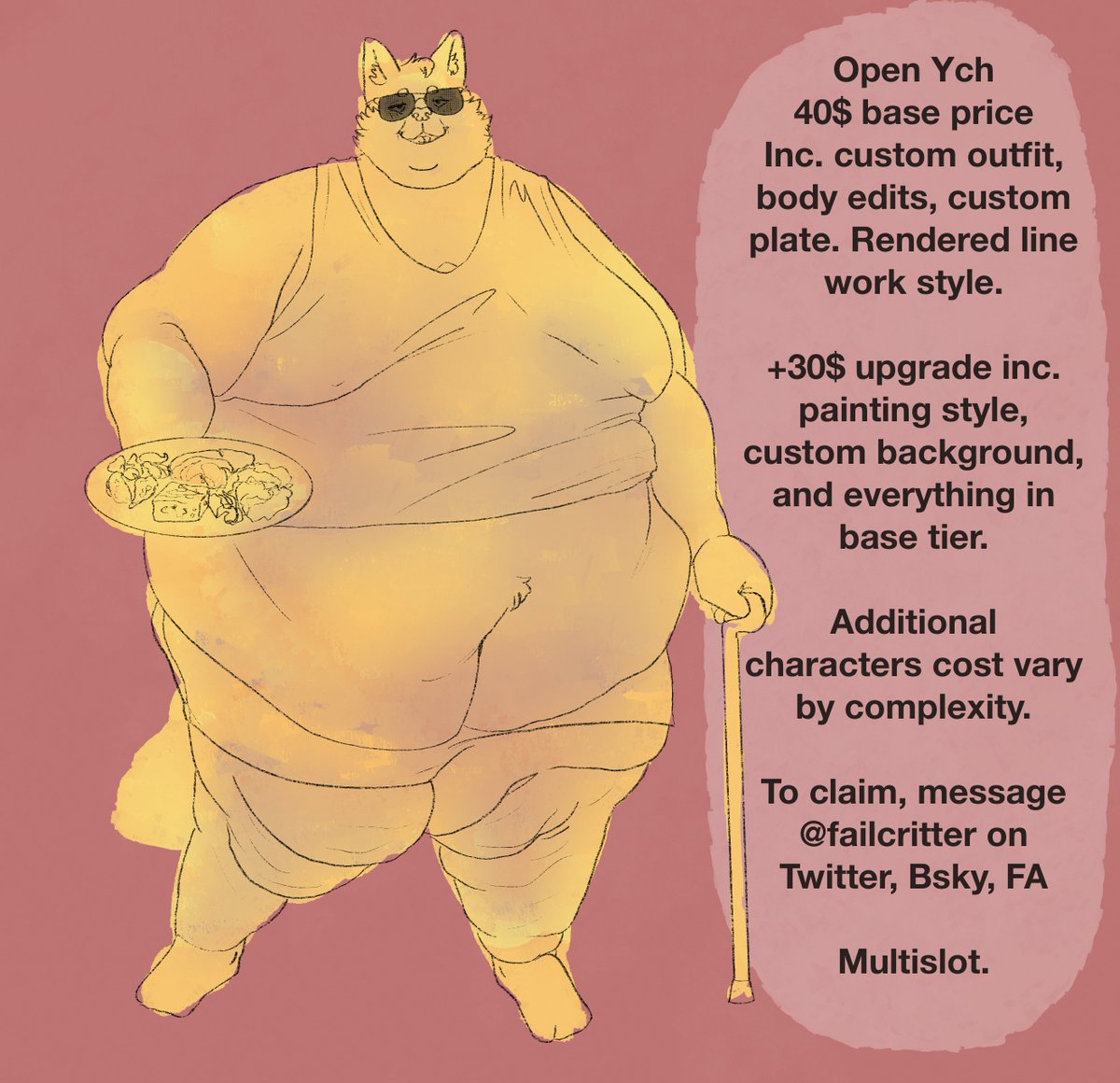 FailCritter's tweet photo. Ych open! Come get your fat critter destroying the summer BBQ! The following two pieces are examples of finished work, the second picture is rendered linework and the third is painting! https://t.co/a6Gr6T9qTD