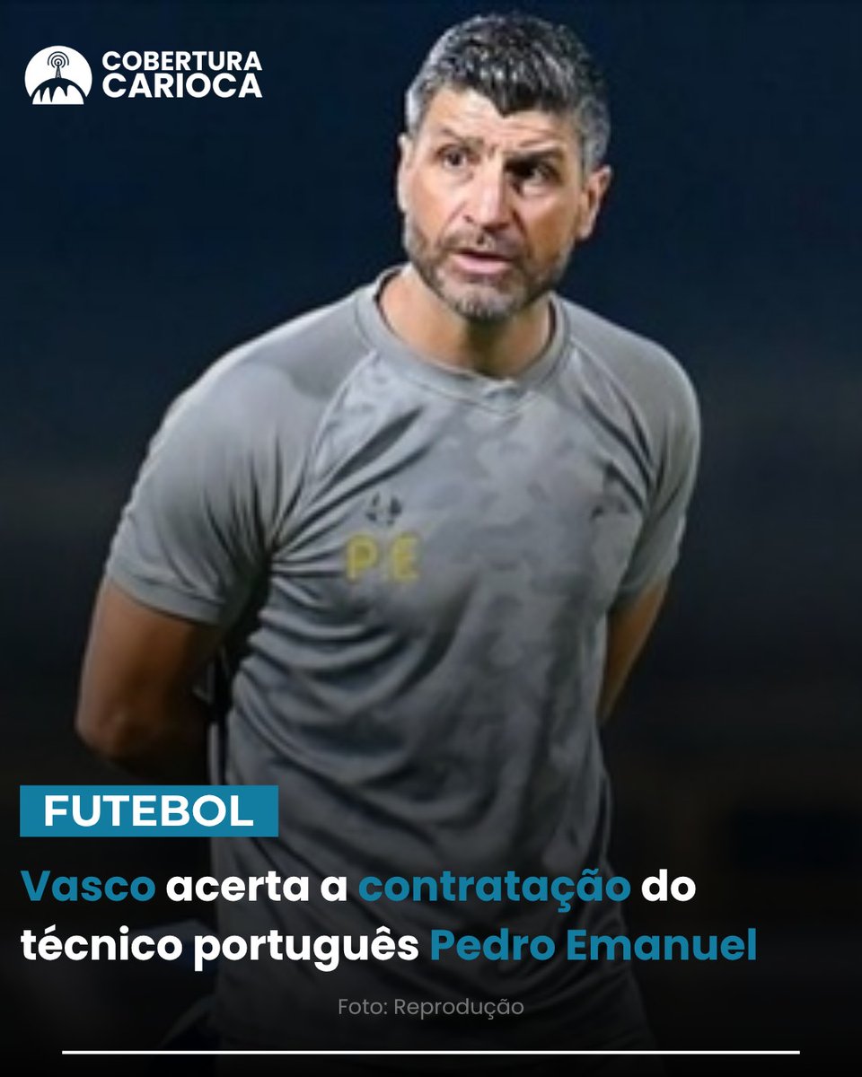 CoberturaRJ's tweet photo. 🇵🇹💢 | VASCO CONTRATA PEDRO EMANUEL

O português Pedro Emanuel é o novo treinador do Vasco.

O técnico estava a caminho do Al-Ettifaq mas desistiu para comandar o time carioca.

Pedro Emanuel chega neste fim de semana ao Rio de Janeiro.

🗞️ @venecasagrande https://t.co/YbnSJZSb2w