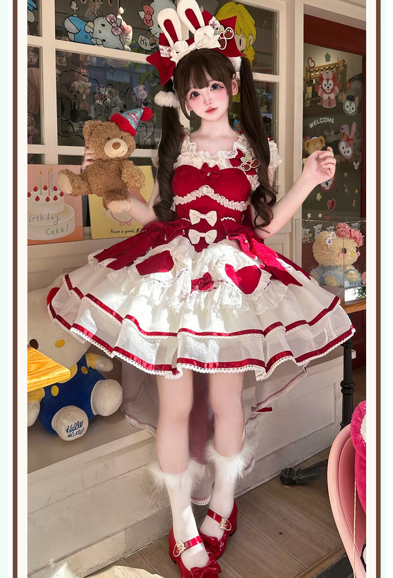 □新作情報！ ロリータワンピースの赤白フリルが揺れるバニードレスが