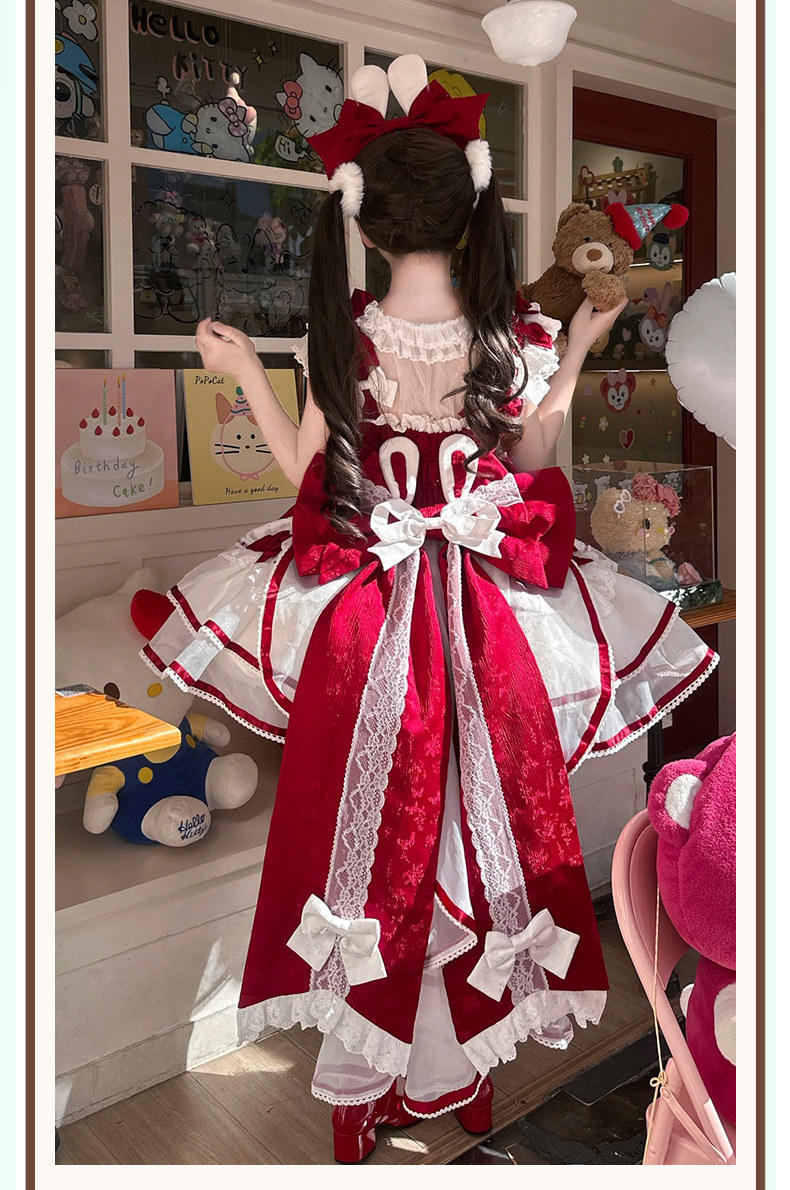 無属性 ぬい服 30cm Princess Closet ブラウニードレス 赤 □新作情報！ ロリータワンピースの赤白フリルが揺れるバニードレスが