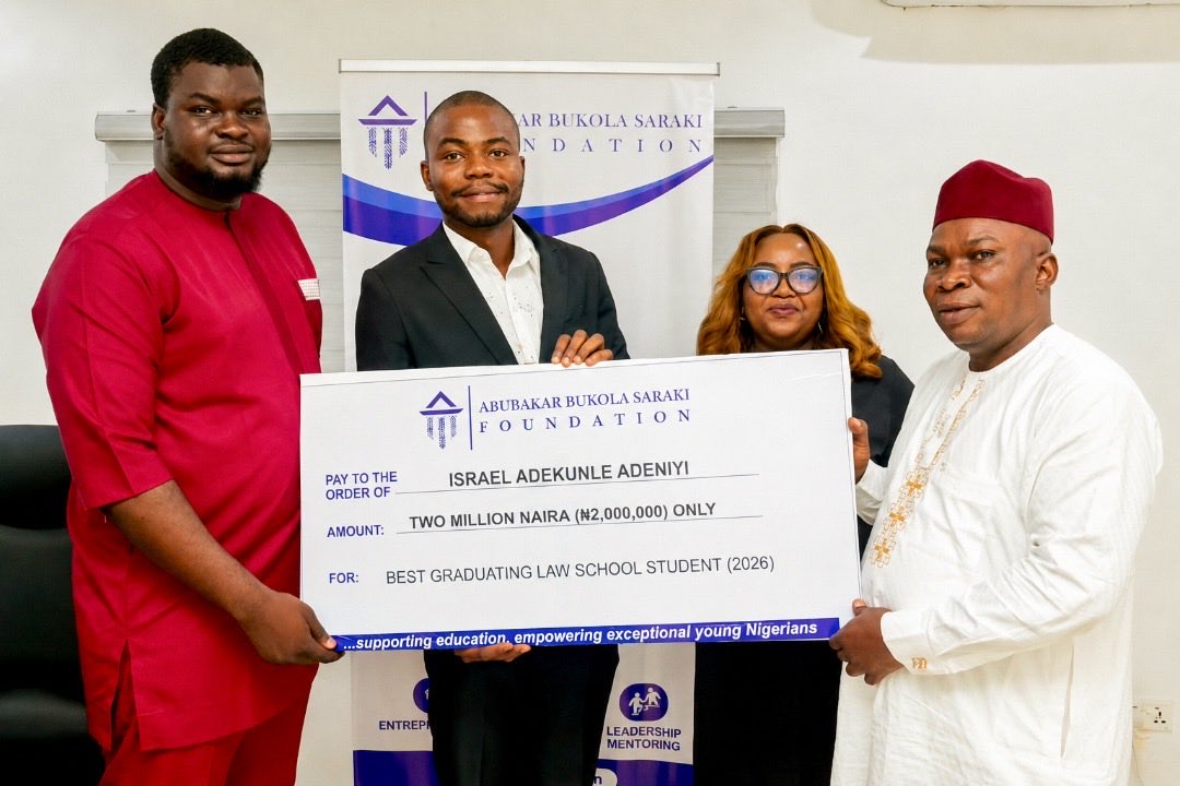 absfoundationng's tweet photo. Our Founder, Dr. Abubakar Bukola Saraki , hosted Israel Adeniyi Adekunle for dinner following his excellent feat  as the Overall Best Graduating Student of the Nigerian Law School at the Just concluded 2026 Call to Bar Ceremony .

Prior to this great feat, he emerged as the Best Graduating Student from the Faculty of Law , University of Ilorin.

In recognition of his outstanding performance, discipline, and unwavering commitment to excellence, the ABS Foundation presented him with a ₦2,000,000 award.

At the ABS Foundation, we believe that excellence must be seen, celebrated, and rewarded. When young Nigerians rise to the top through hard work and integrity, they set the standard for a generation.

Congratulations, Israel. 
Go on and keep shining. 

#ABSFoundation #Education #Excellence #SDG4