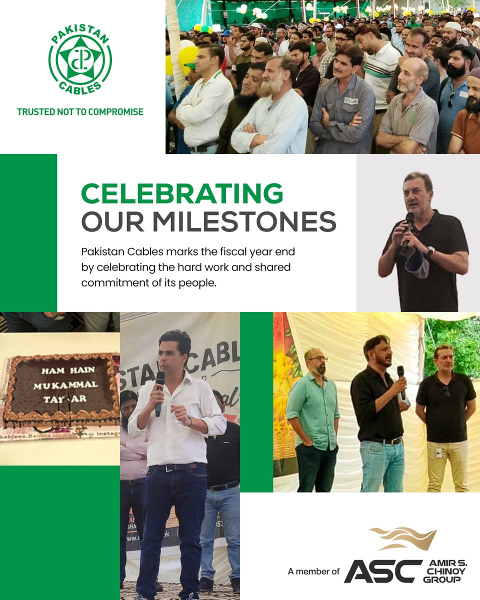 pakistan_cables's tweet photo. One Team. One Spirit. One Vision.
Pakistan Cables marks the fiscal year end by celebrating the people whose dedication, teamwork, and passion continue to shape our journey of progress.
#HumHainMukammalTayyar #TrustedNotToCompromise #PakistanCables #OneTeamOneVision https://t.co/1NabV7dfwM