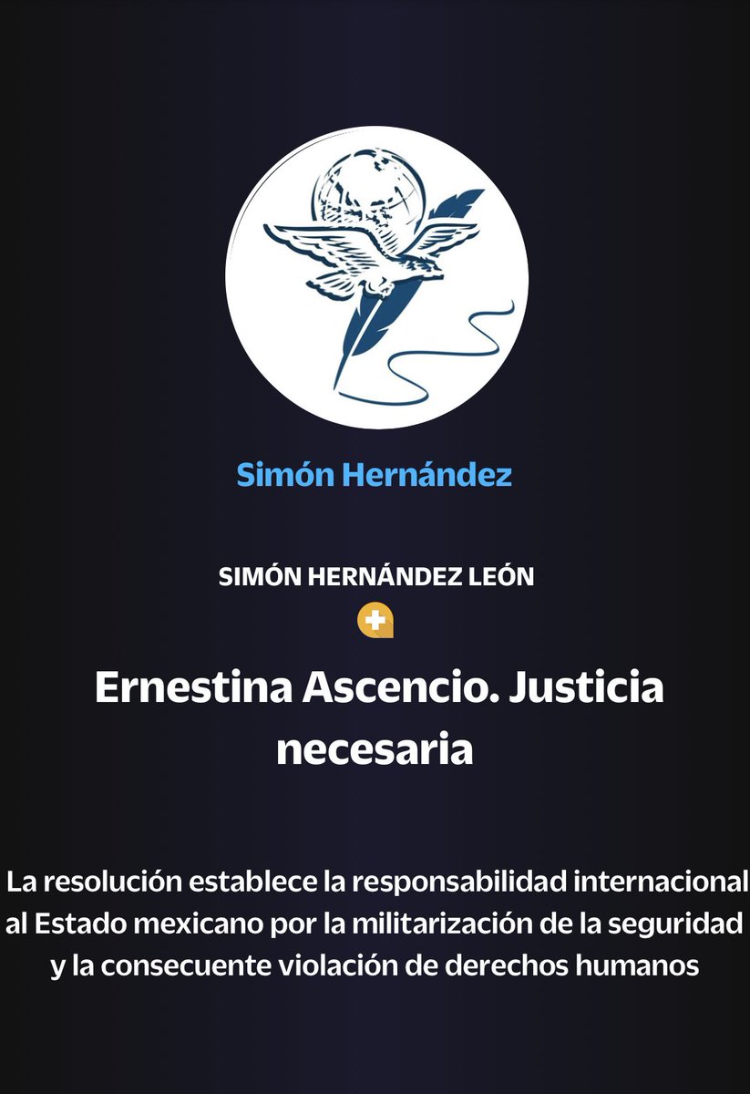 hele_simon's tweet photo. La sentencia de la @CorteIDH del caso de Ernestina Ascencio evidencia los saldos de la militarización de la vida pública en Mx, los acuerdos de gobernabilidad e impunidad con las fuerzas armadas.

Mi texto en @El_Universal_Mx: https://t.co/XoVPXj7HaZ

@suj_contigo
@IberoPuebla https://t.co/AwqtwgVhZw