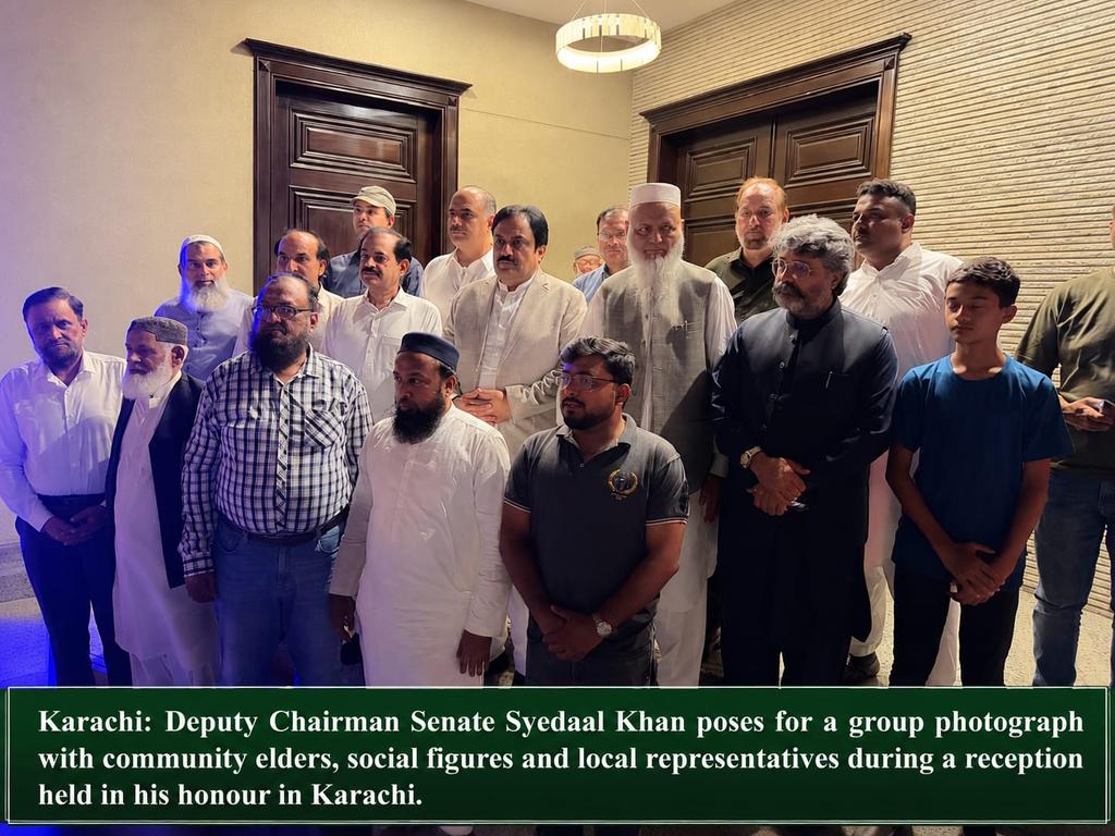 SenatePakistan's tweet photo. 🇵🇰 Deputy Chairman Senate Syedaal Khan #address dinner hosted by prominent builder Irshad Bukhari in Karachi, underscore #Karachi's vital role in Pakistan's #economy &amp; call for stronger #Parliament-business collaboration to promote #investment, strengthen construction sector. https://t.co/mUdQ78HoJX