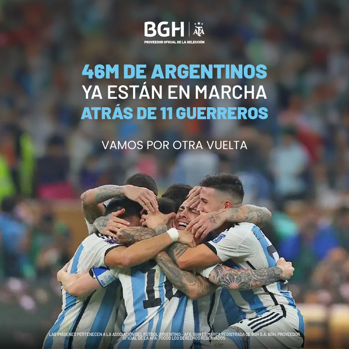 Argentina's tweet photo. 46 millones empujando para el mismo lado 💪 La ilusión ya está en marcha. ¿Vamos por otra vuelta? 🇦🇷

BGH. Proveedor Oficial de la Selección y de cada hogar argentino. https://t.co/9u6tkEe8ud