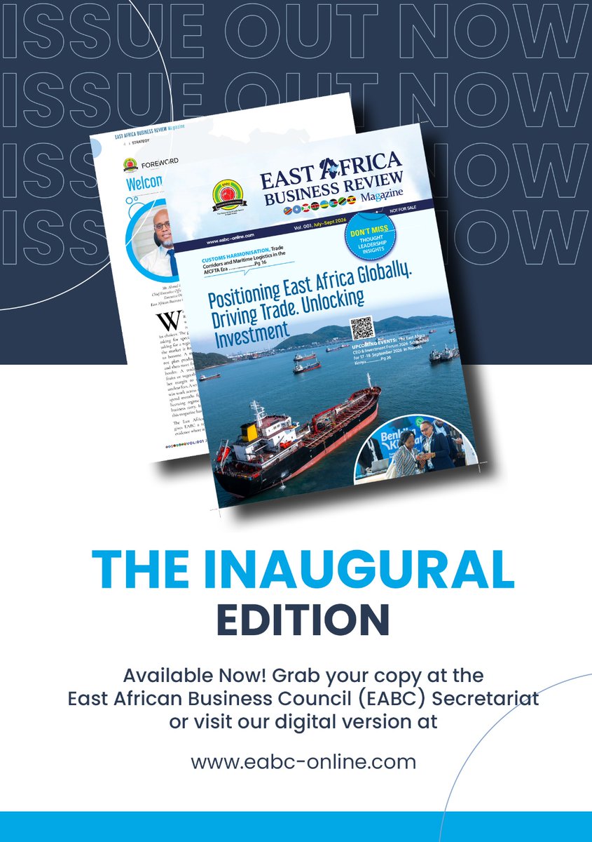 EABCjumuiya's tweet photo. ✨🇧🇮🇨🇩🇰🇪🇷🇼🇸🇴🇸🇸🇺🇬🇹🇿
@EABCjumuiya  is proud to launch the inaugural issue of the East Africa Business Review.
#EABC’s official quarterly magazine dedicated to trade, investment, and policy insights across East Africa.  
Download:  https://t.co/XpkUk0lg4I

#EABCBusinessReview2026 https://t.co/gO9oWYJI7G