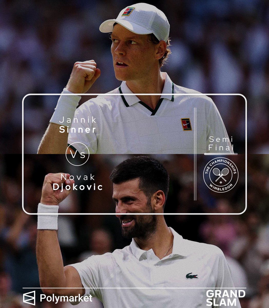ellijahhqq's tweet photo. Tennis 🎾
Wimbledon 🇬🇧
🇮🇹 Jannik Sinner vs Novak Djokovic 🇷🇸
Odds on @Polymarket
Guess: Set Handicaps -1.5 Sinner (70¢)

Novak has been showing an incredible level of tennis, and will show the same now, but he will be facing the most consistent hero on this tour https://t.co/o4GWY2753C