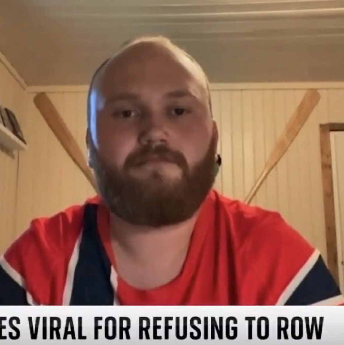 Jacob_Charuk's tweet photo. Imagine going viral for not doing the Viking Row for Norway but having oars that’s on the wall that is used to row https://t.co/nbuMpes7Sv