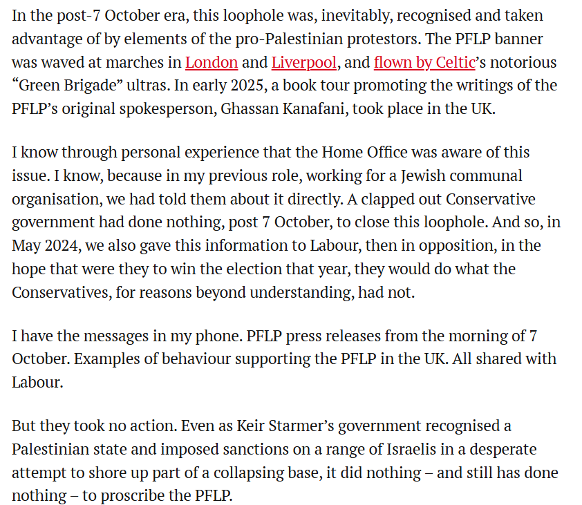 Daniel_Sugarman's tweet photo. I've written about how, even as the government put out self-congratulatory press releases about sanctioning Israeli politicians who had no intention of coming here, they took no action to proscribe a group directly involved in 7 October.

Something Burnham is unlikely to change. https://t.co/6YqOpIZPxz