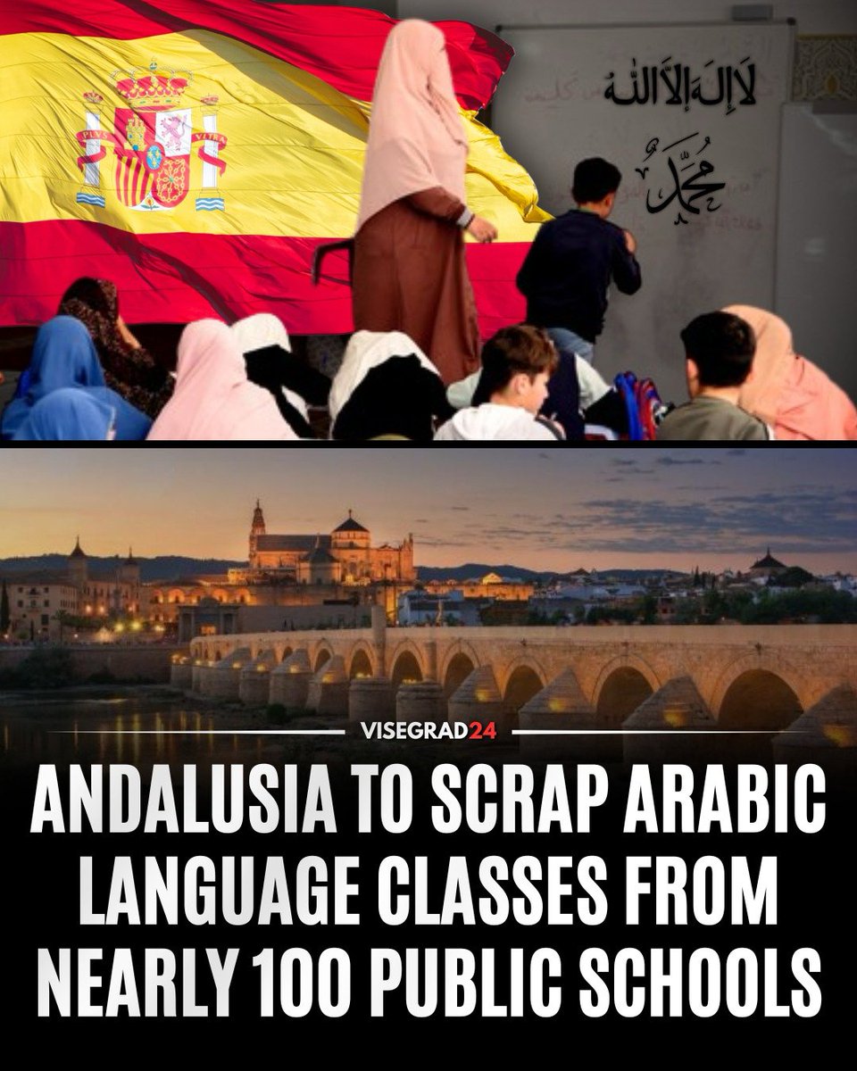 visegrad24's tweet photo. The new coalition government between the People's Party (PP) and VOX in Andalusia has agreed to end the Arabic Language and Moroccan Culture Programme (PLACM), meaning the regional government will not renew its participation in the scheme.

The program currently operates in more than 90 public schools and high schools across Andalusia, with 38 schools in Almería alone, around 40% of all participating schools in the region, making it the province most affected by the decision.

PLACM was created under a bilateral agreement between Spain and Morocco to allow pupils of Moroccan origin to learn Arabic and Moroccan culture.

Classes are voluntary, held outside normal school hours, and taught by teachers appointed by the Moroccan authorities in coordination with Spain's Ministry of Education.

The coalition agreement also commits the new regional government to promote respect for Spanish customs and traditions in schools and reject what it describes as foreign interference or initiatives that undermine Spain's national identity.

Once Andalusia formally withdraws from the national agreement, the participating schools will stop offering the program as part of their extracurricular educational activities.