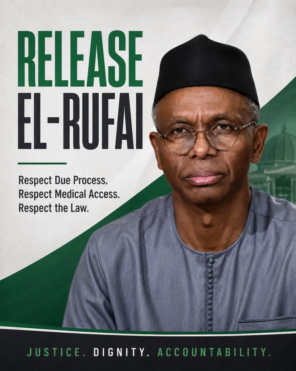 ADCVanguard_'s tweet photo. Malam Nasir Ahmad El-Rufai’s continued detention has become a serious test of Nigeria’s commitment to justice, due process and democratic freedom.

Whatever political disagreements anyone may have with him, El-Rufai remains a Nigerian citizen entitled to fair treatment under the law. He must not be subjected to punishment before conviction, impossible bail conditions, restricted medical access or institutional pressure designed to break him politically.

This is bigger than one man.

It is about whether state institutions will serve justice or become weapons against opposition voices.

If the government has evidence against El-Rufai, it should present it openly before a competent court. Let the charges be tested. Let his lawyers respond. Let the judiciary decide. But detention must never become a substitute for trial, and legal procedure must never be manipulated into political punishment.

El-Rufai is not above the law.

But he is also not beneath it.

He has the right to his doctors.

He has the right to his family.

He has the right to his lawyers.

He has the right to reasonable bail conditions.

He has the right to dignity and safety while in custody.

The more this administration appears determined to humiliate and silence him, the more Nigerians will believe that the real issue is not justice but political fear.

Malam is a former governor, former minister and one of the most influential political voices in Northern Nigeria. Attempts to break him will not erase his record or weaken his supporters. Instead, they risk turning his detention into a symbol of resistance against selective justice and abuse of power.

President Tinubu’s government must understand that democracy is not strengthened by detaining opponents. It is strengthened by respecting institutions, obeying court orders and allowing every accused citizen to defend himself freely.

The North is watching.

Kaduna is watching.

The opposition is watching.

And history is recording how this government treats those who refuse to bow.

Release El-Rufai under fair and reasonable terms.

Allow him full access to medical care.

Respect his legal rights.

Let the courts determine the truth without political interference.

No government should fear accountability, and no citizen should be punished simply because those in power consider him politically dangerous.

Release Malam Nasir El-Rufai.

Respect due process.

Respect democracy.

Stop the persecution.