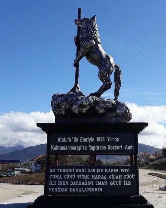 Manastigin2's tweet photo. Başbuğ Atatürk'ün emriyle Kahramanmaraş'a dikilen "Bozkurt Anıtı". https://t.co/HhXOHcvsoa