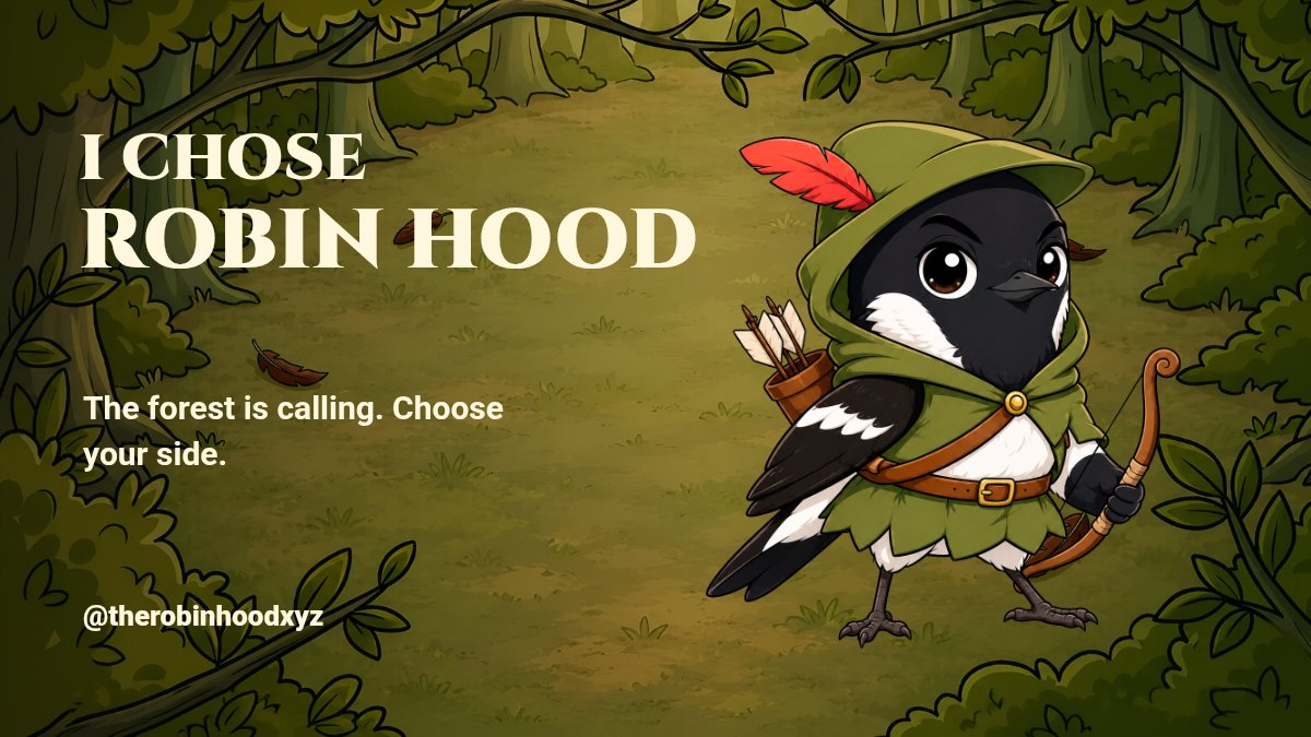shasecure's tweet photo. I'm on Robin Hood's side in The Robin Hood quest.

The forest is calling. Choose your side: Robin Hood or Sheriff.

@therobinhoodxyz https://t.co/a0JLOVshgN