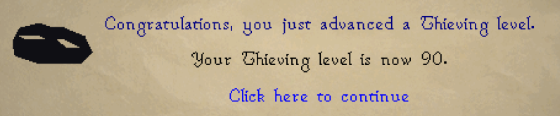 Yhandor's tweet photo. Slammed two levels again tonight, here's to 90 Thieving, just need Rocky! #osrs https://t.co/q7F5unQ31M